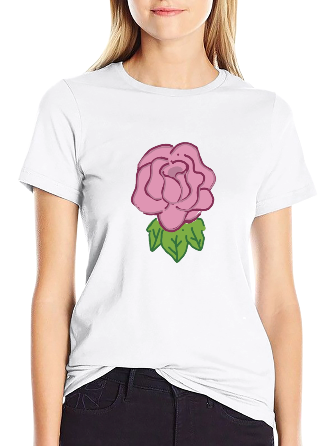 Rose Graphic Tee - Black Cotton Casual Wear
