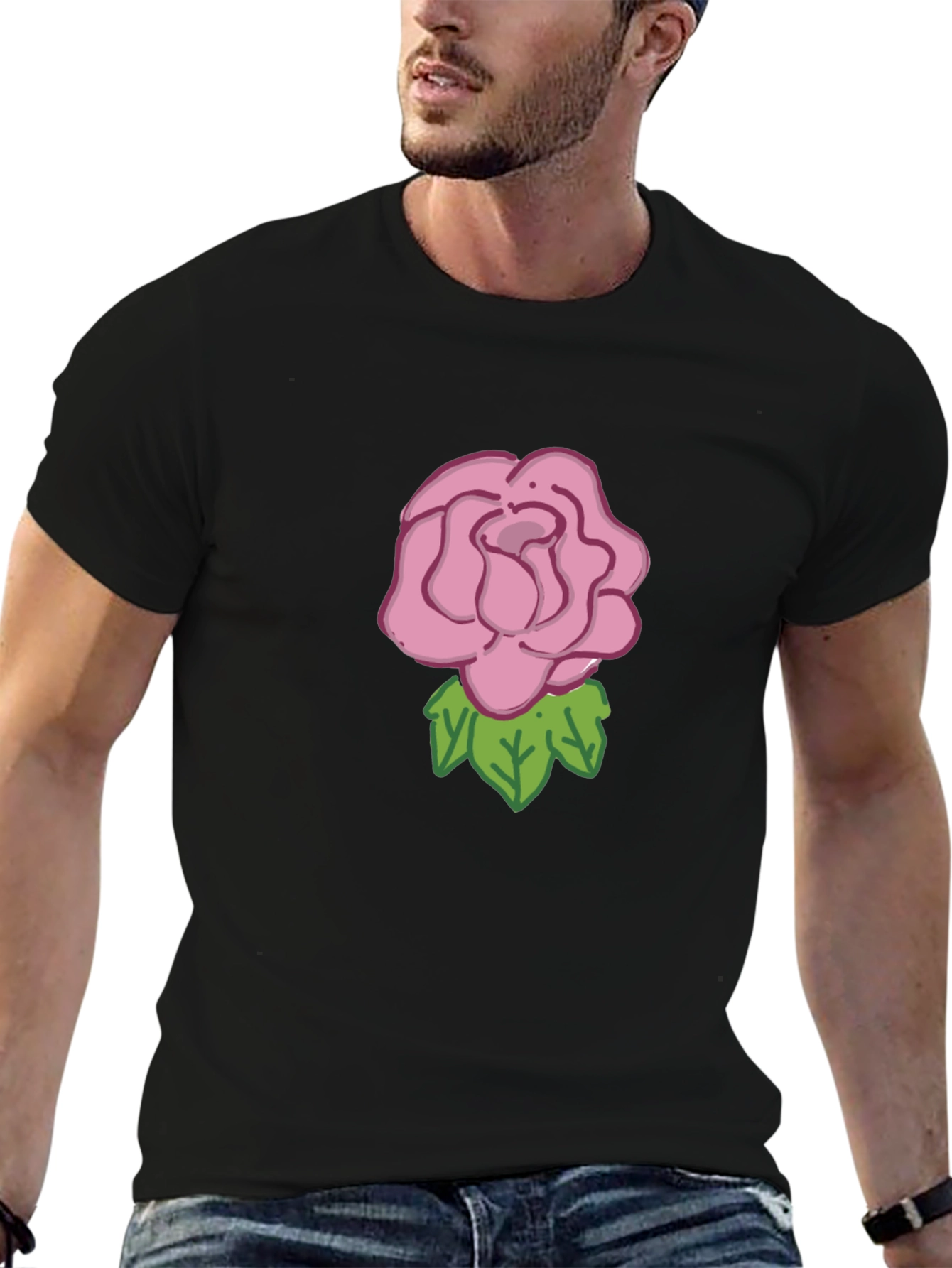 Rose Graphic Tee - Black Cotton Casual Wear