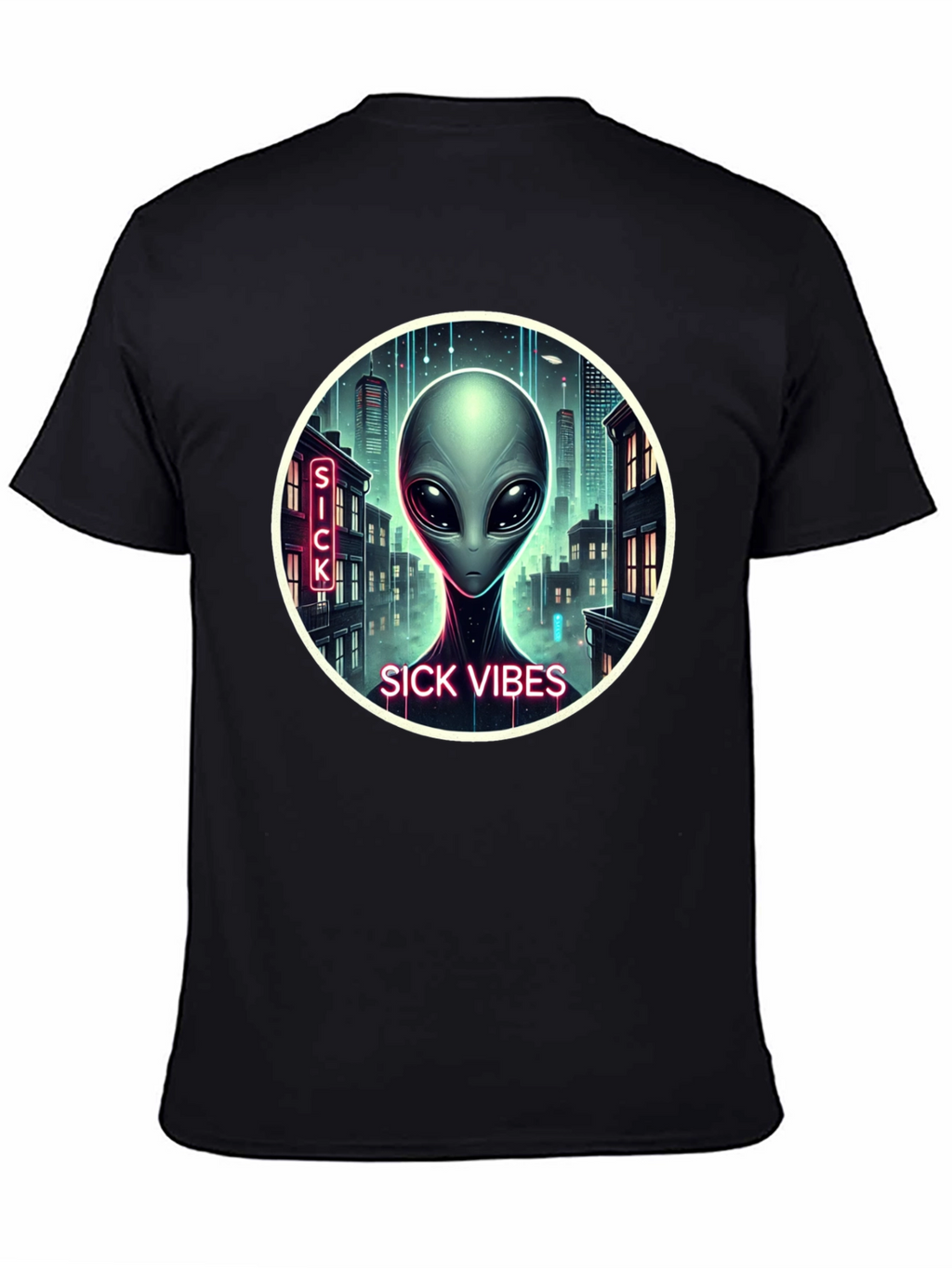 Sick Vibes Alien Graphic Black T-Shirt