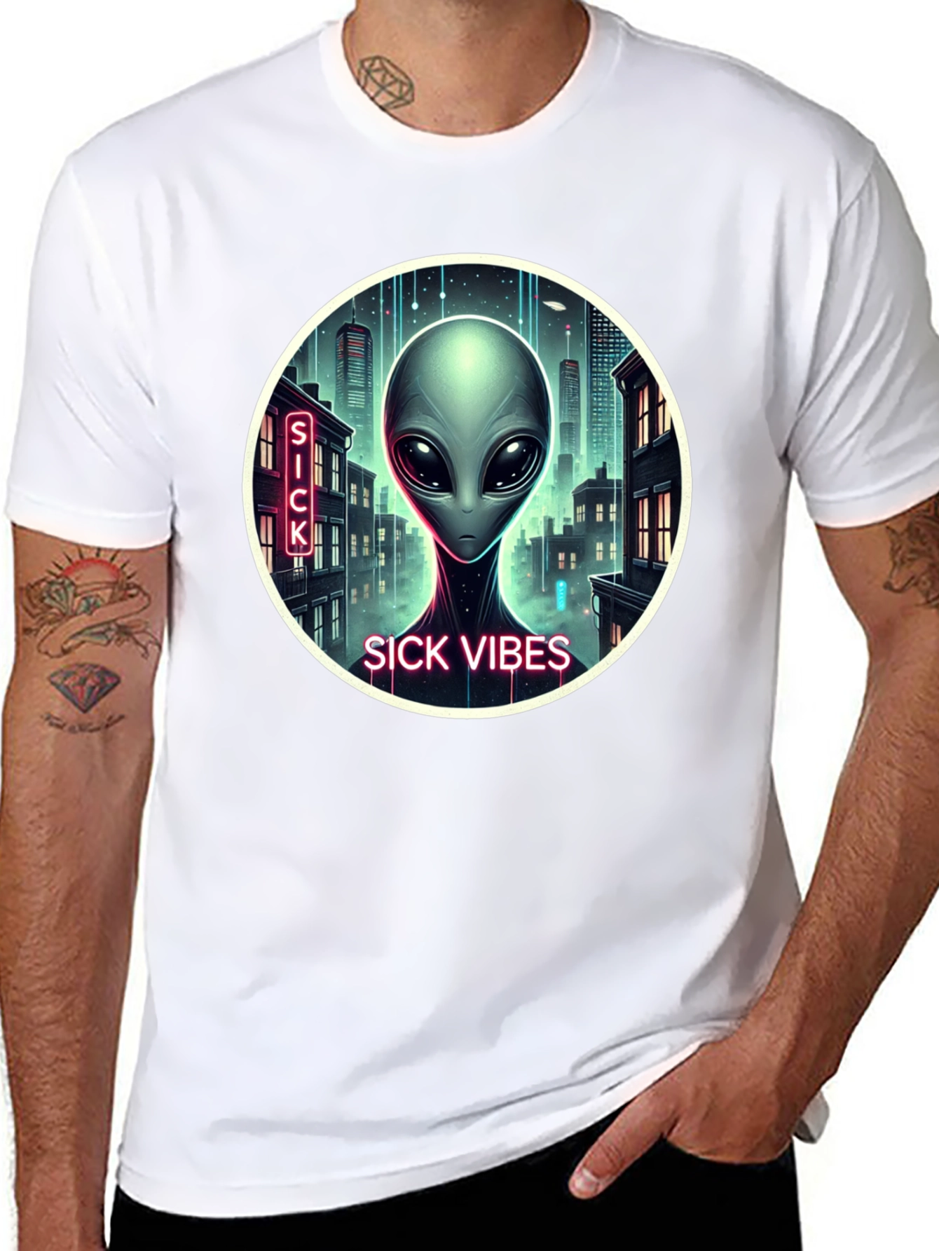 Sick Vibes Alien Graphic Black T-Shirt