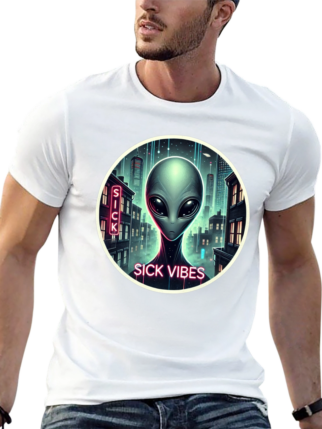 Sick Vibes Alien Graphic Black T-Shirt