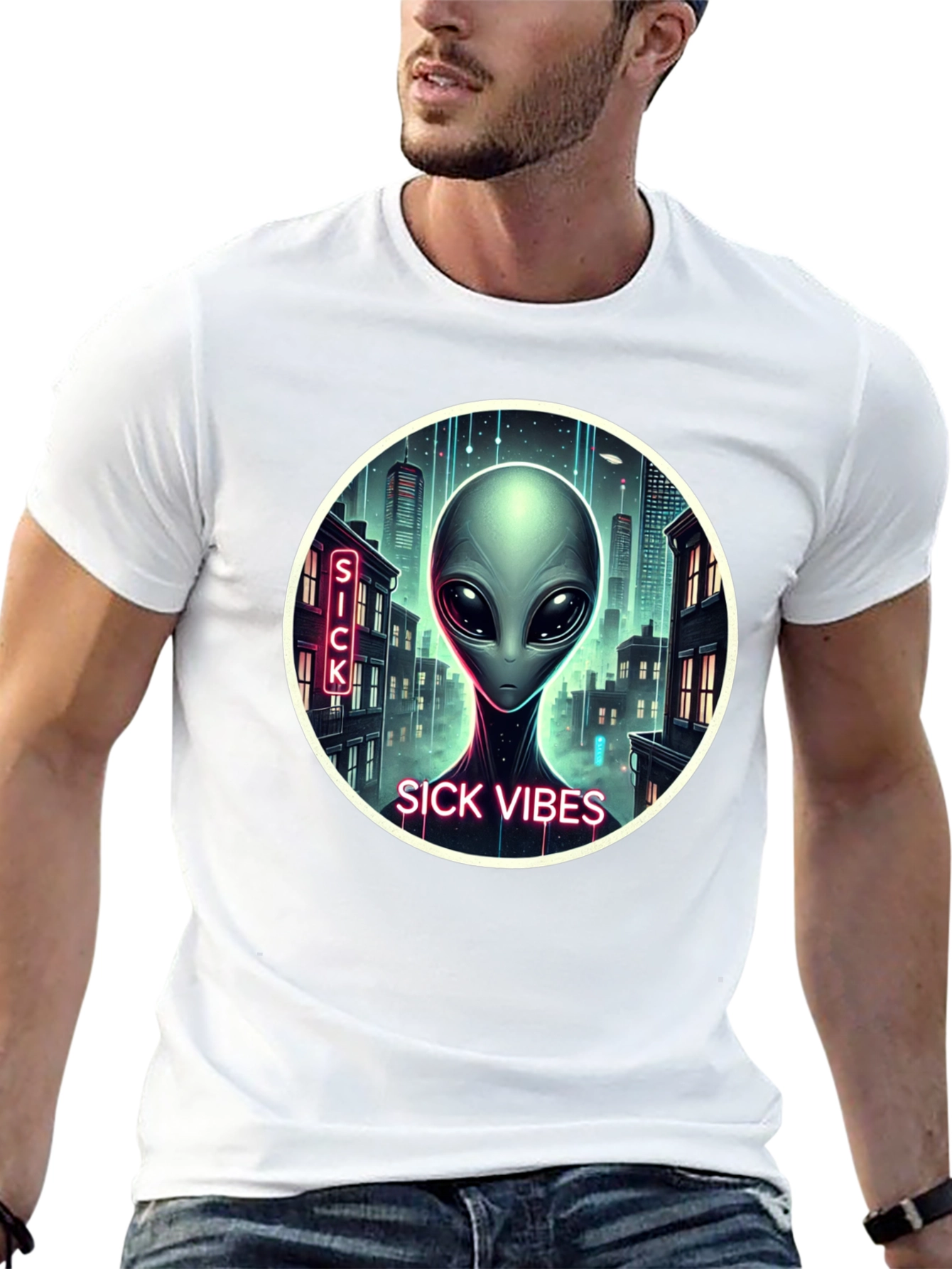 Sick Vibes Alien Graphic Black T-Shirt