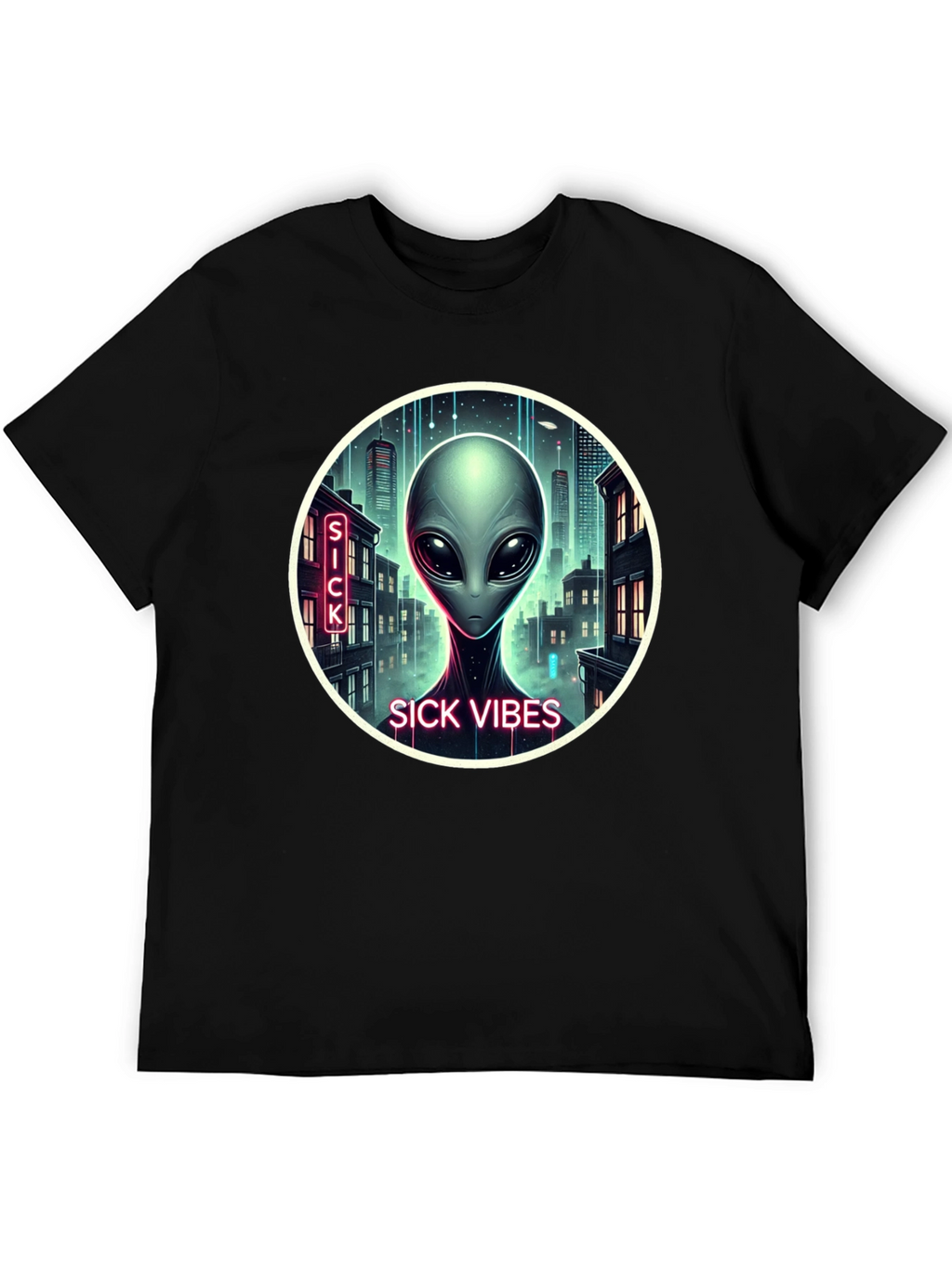 Sick Vibes Alien Graphic Black T-Shirt