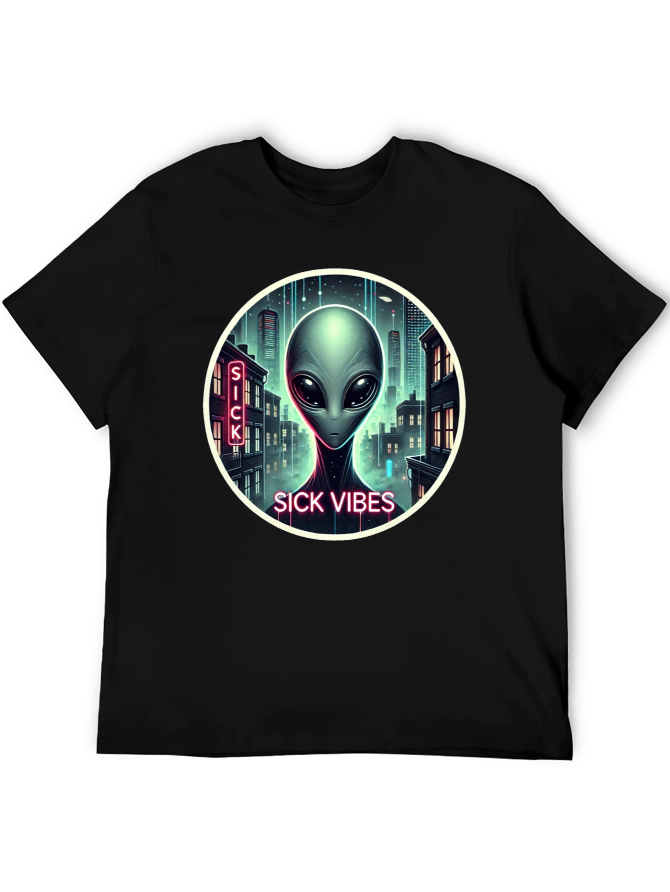 Sick Vibes Alien Graphic Black T-Shirt