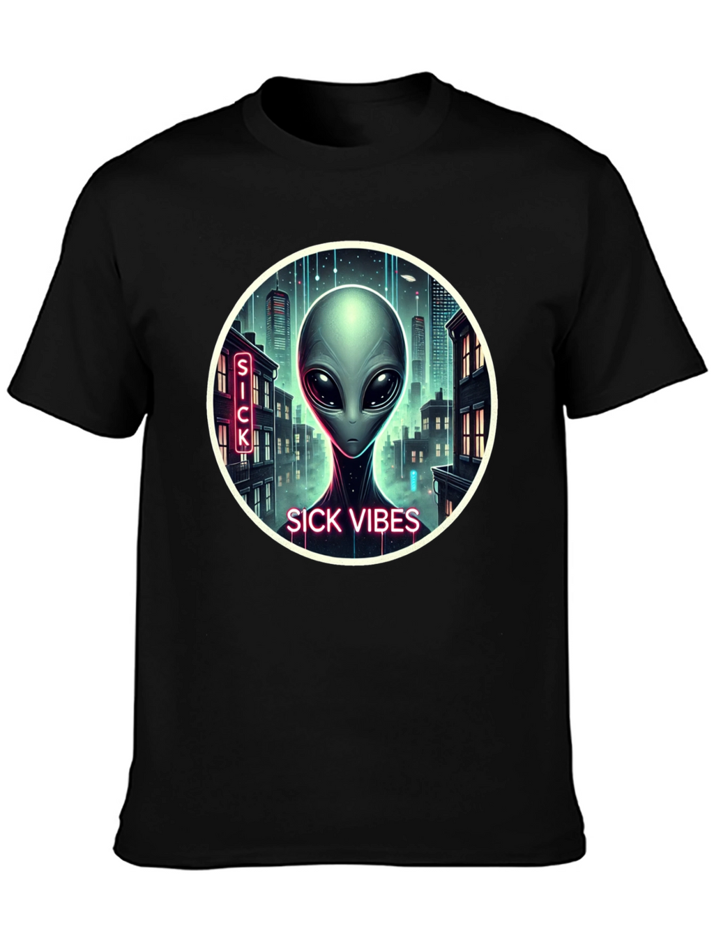 Sick Vibes Alien Graphic Black T-Shirt