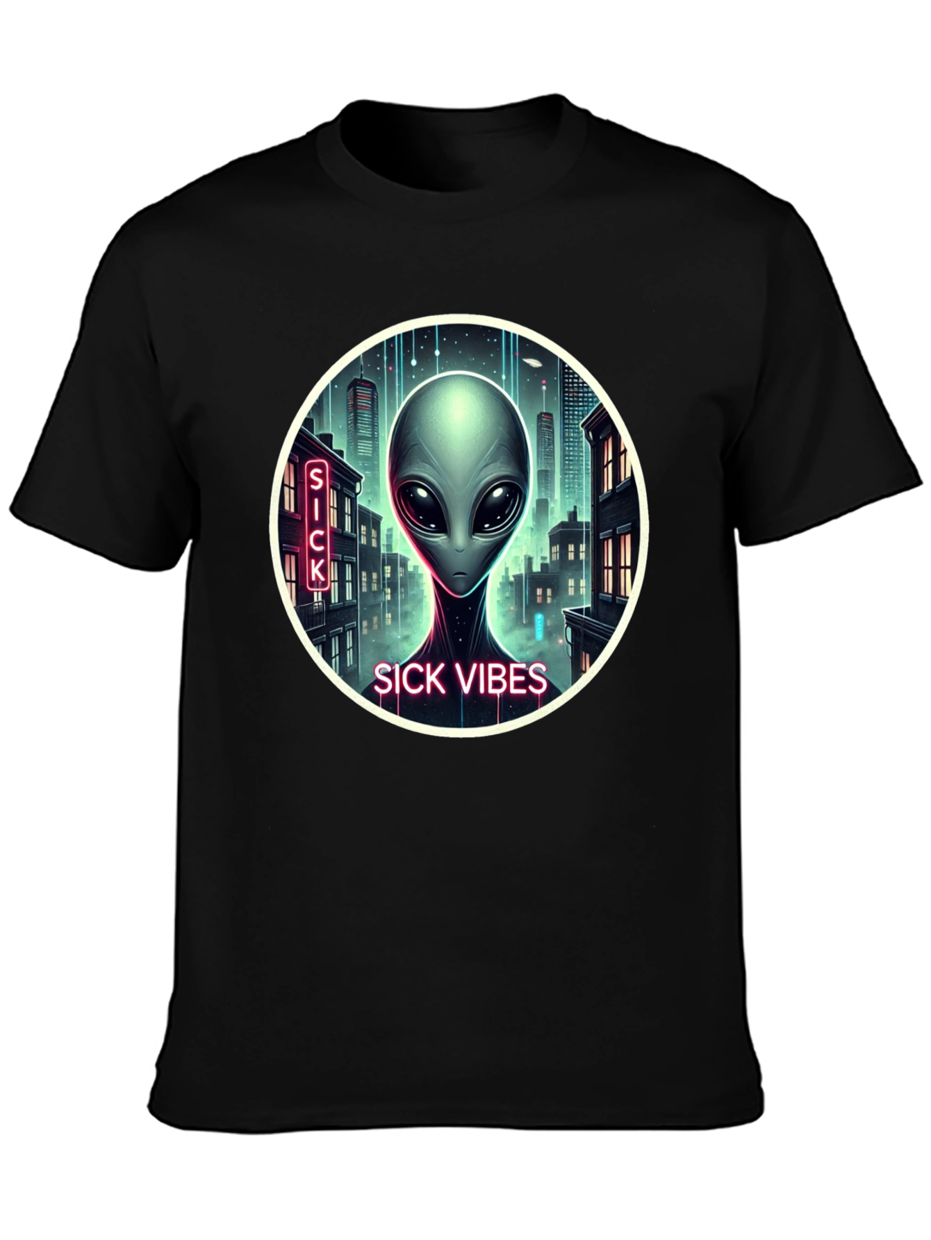 Sick Vibes Alien Graphic Black T-Shirt