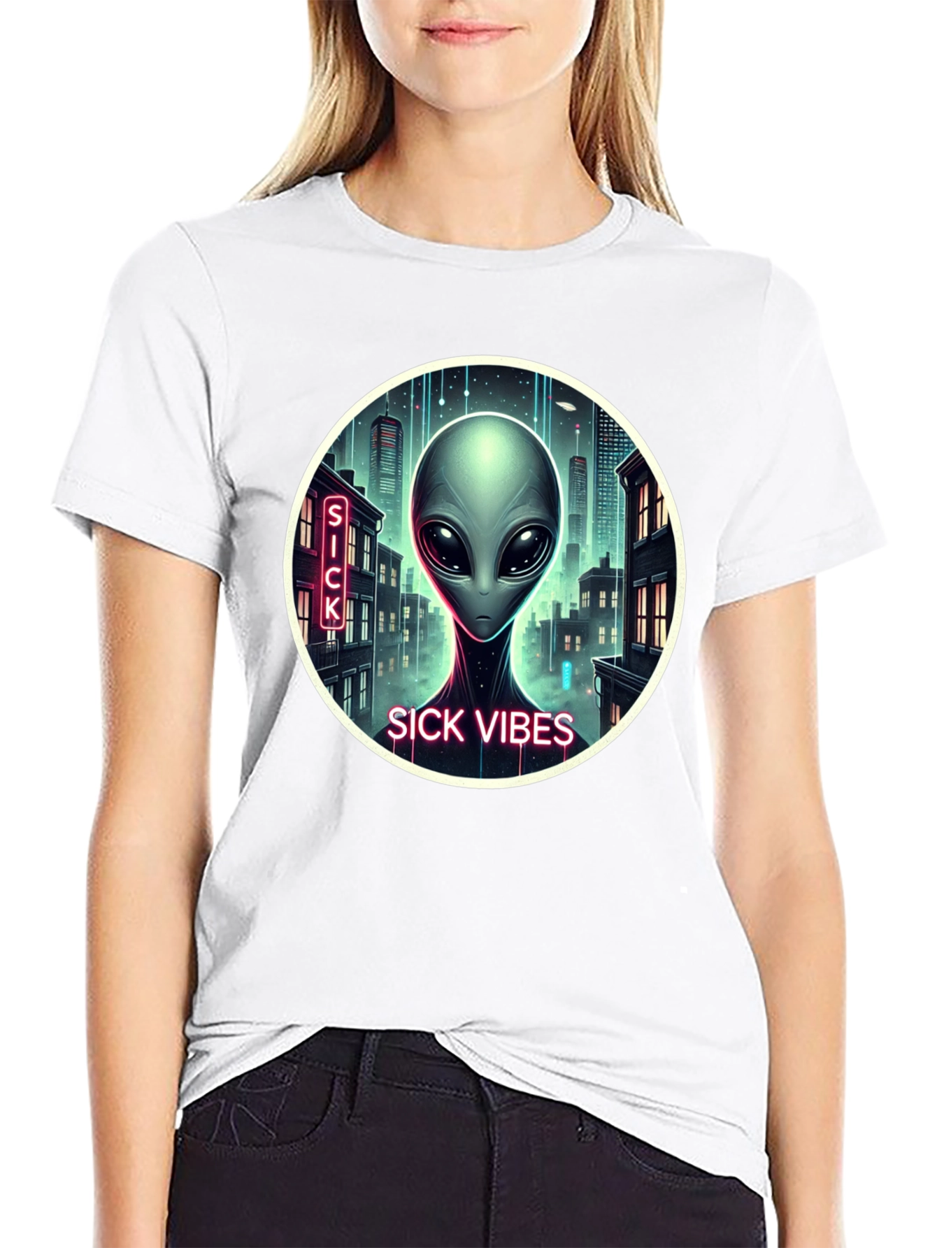 Sick Vibes Alien Graphic Black T-Shirt