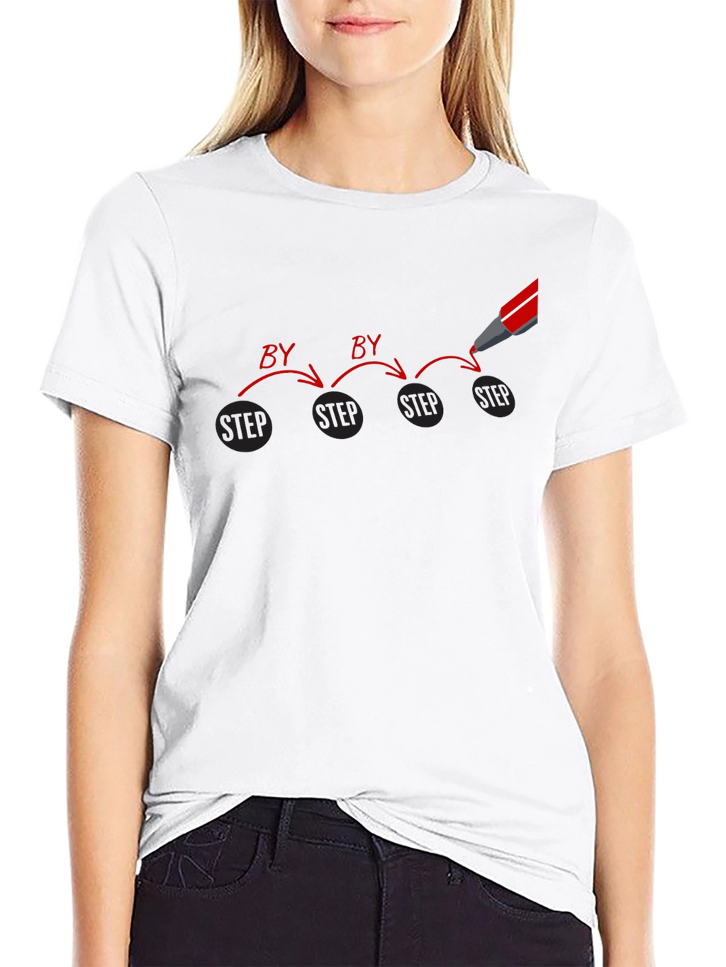Step by Step Graphic Print Black T-Shirt