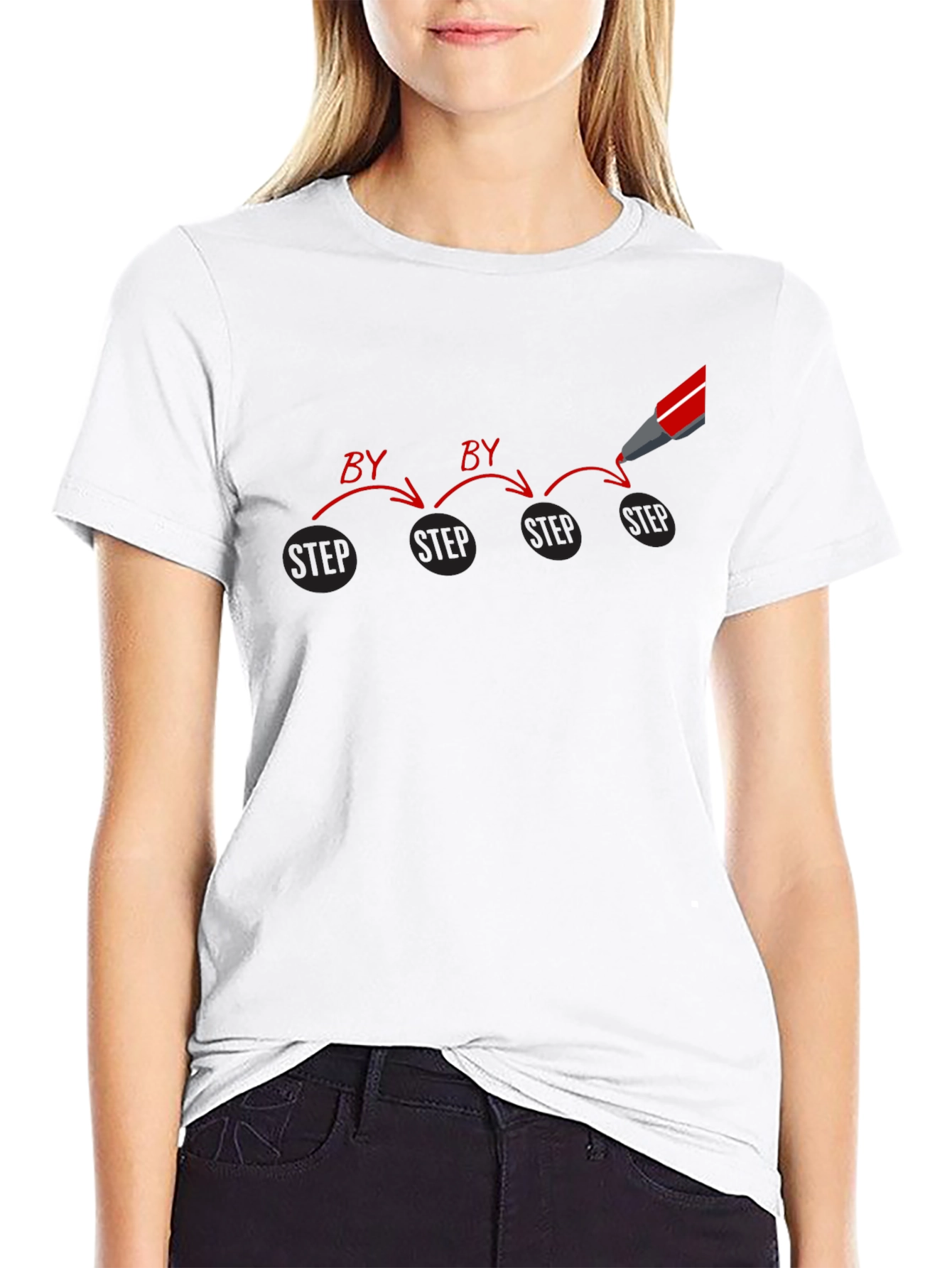 Step by Step Graphic Print Black T-Shirt
