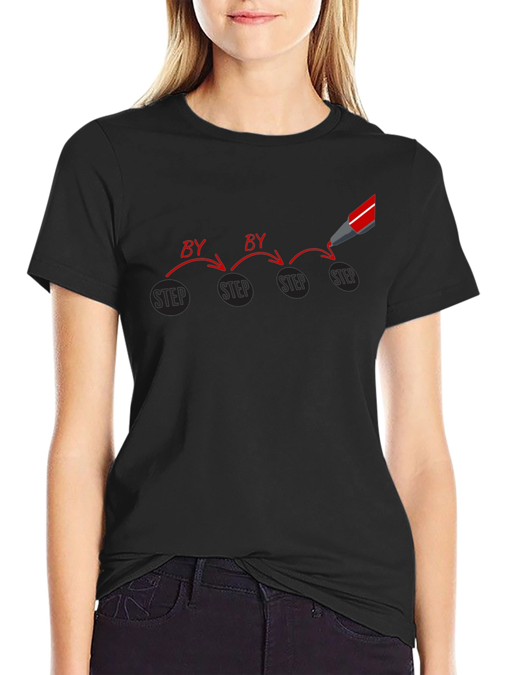 Step by Step Graphic Print Black T-Shirt
