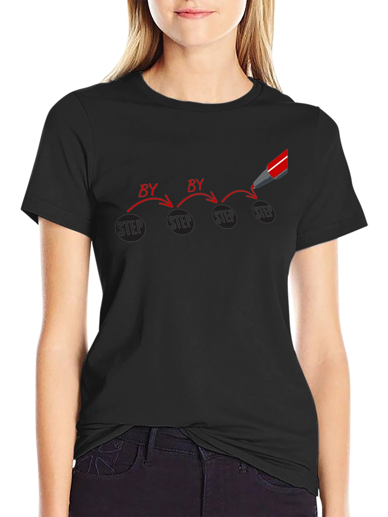 Step by Step Graphic Print Black T-Shirt