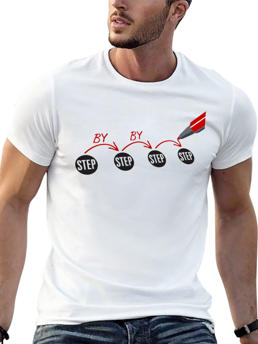 Step by Step Graphic Print Black T-Shirt