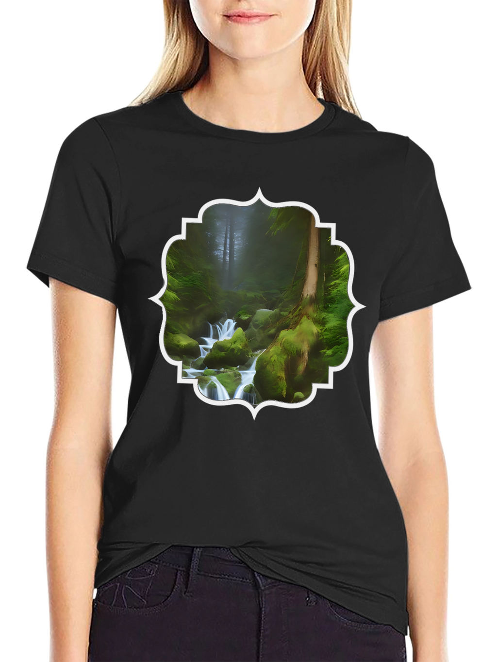 Nature Stream Graphic Tee - Black Cotton Blend