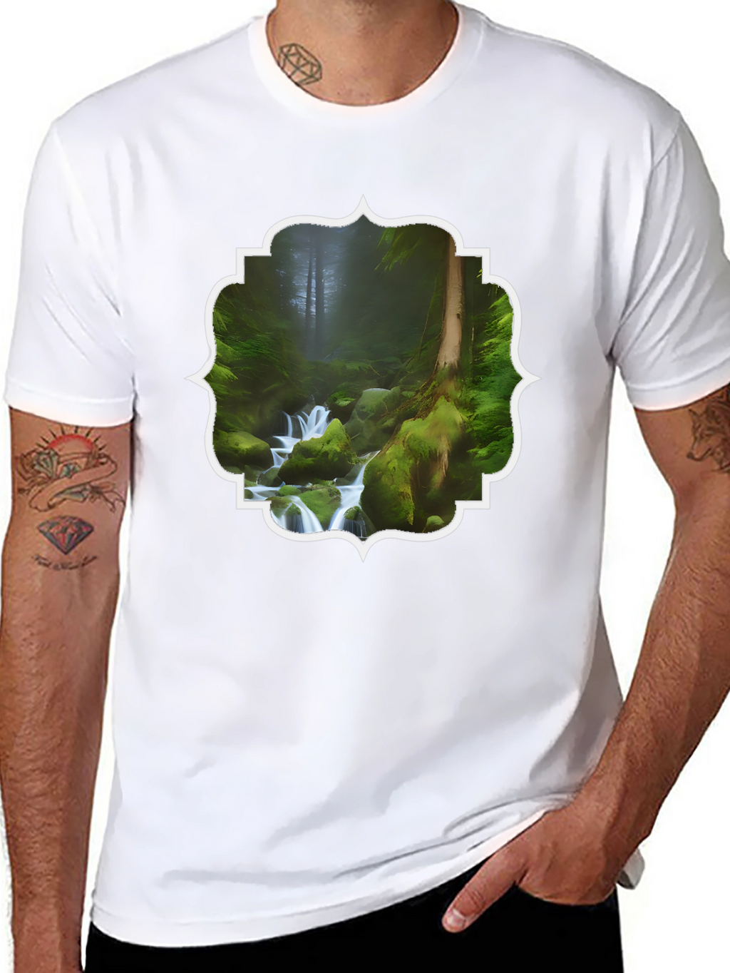 Nature Stream Graphic Tee - Black Cotton Blend