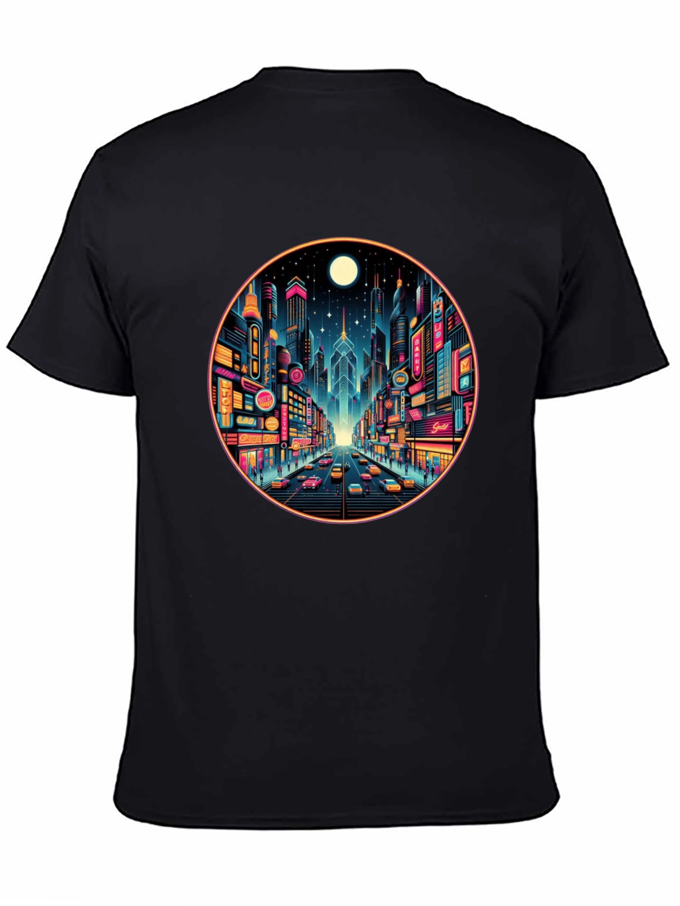 Neon Cityscape Black T-Shirt