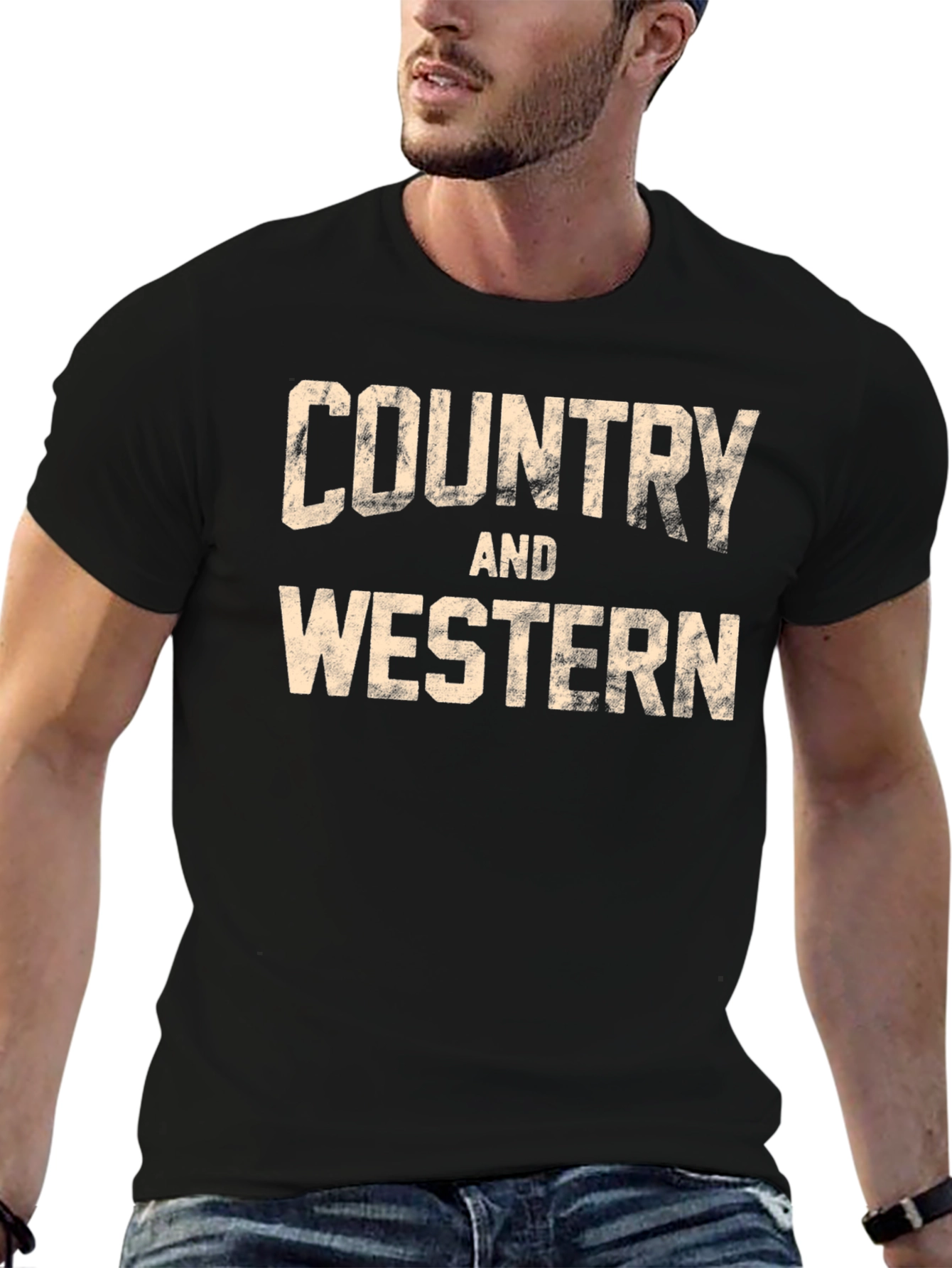 Country and Western Graphic Tee - Black Cotton T-Shirt