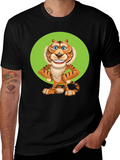 Funny Cartoon Tiger Graphic T-Shirt