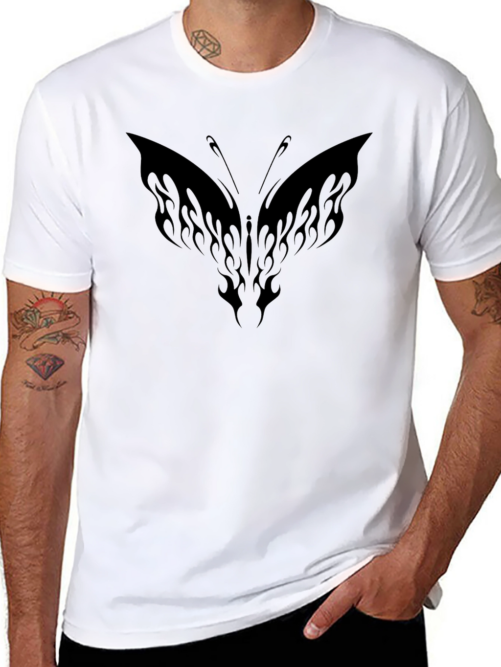 Black T-Shirt with Butterfly Graphic
