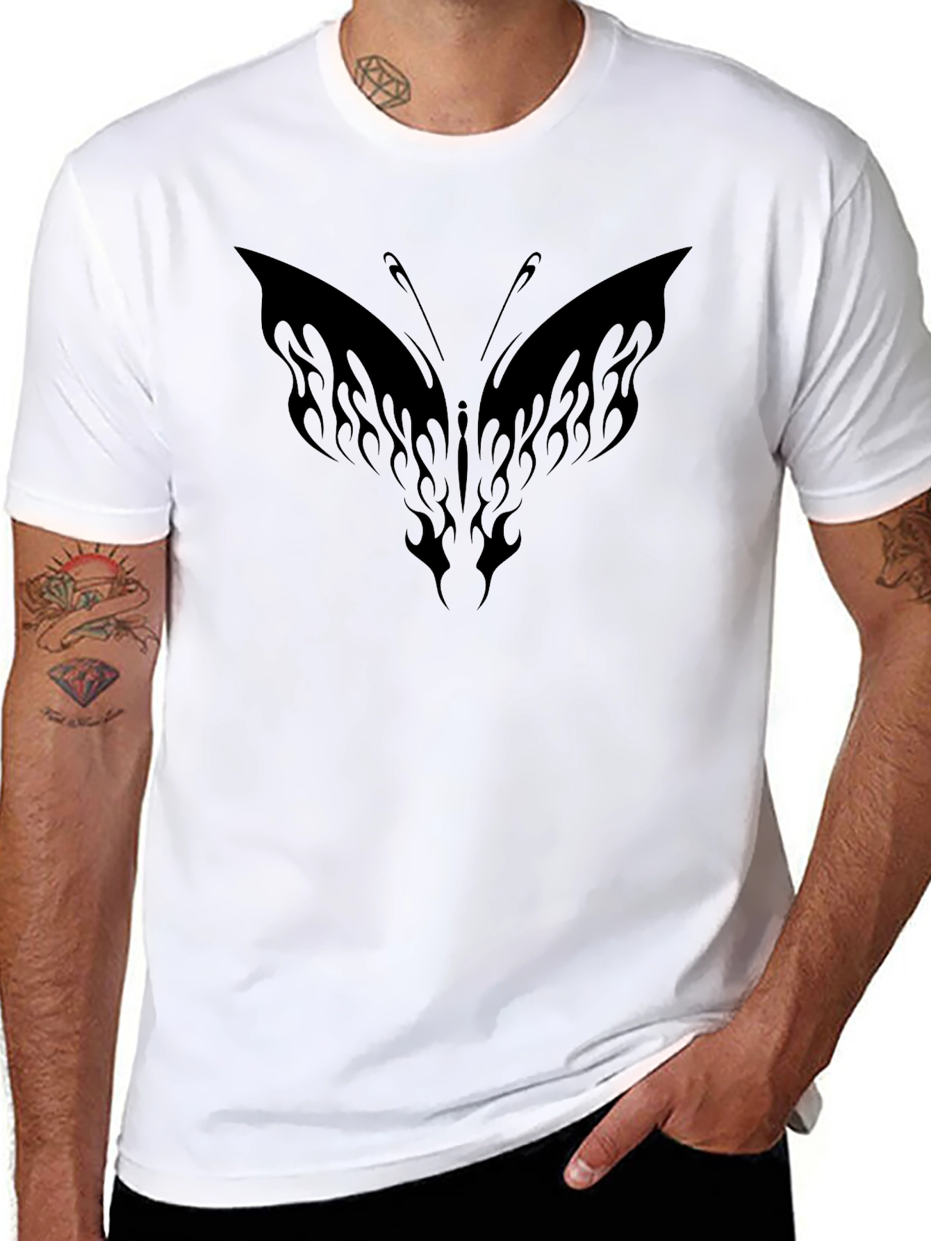 Black T-Shirt with Butterfly Graphic