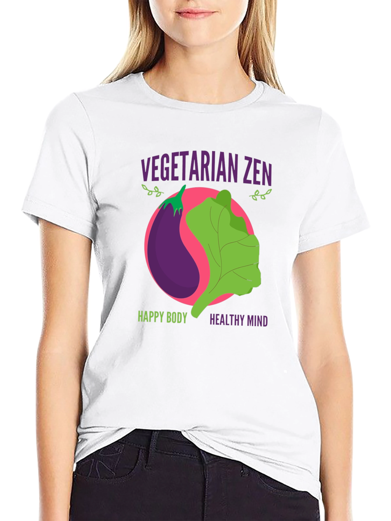 Vegetarian Zen Graphic T-Shirt - Happy Body Healthy Mind