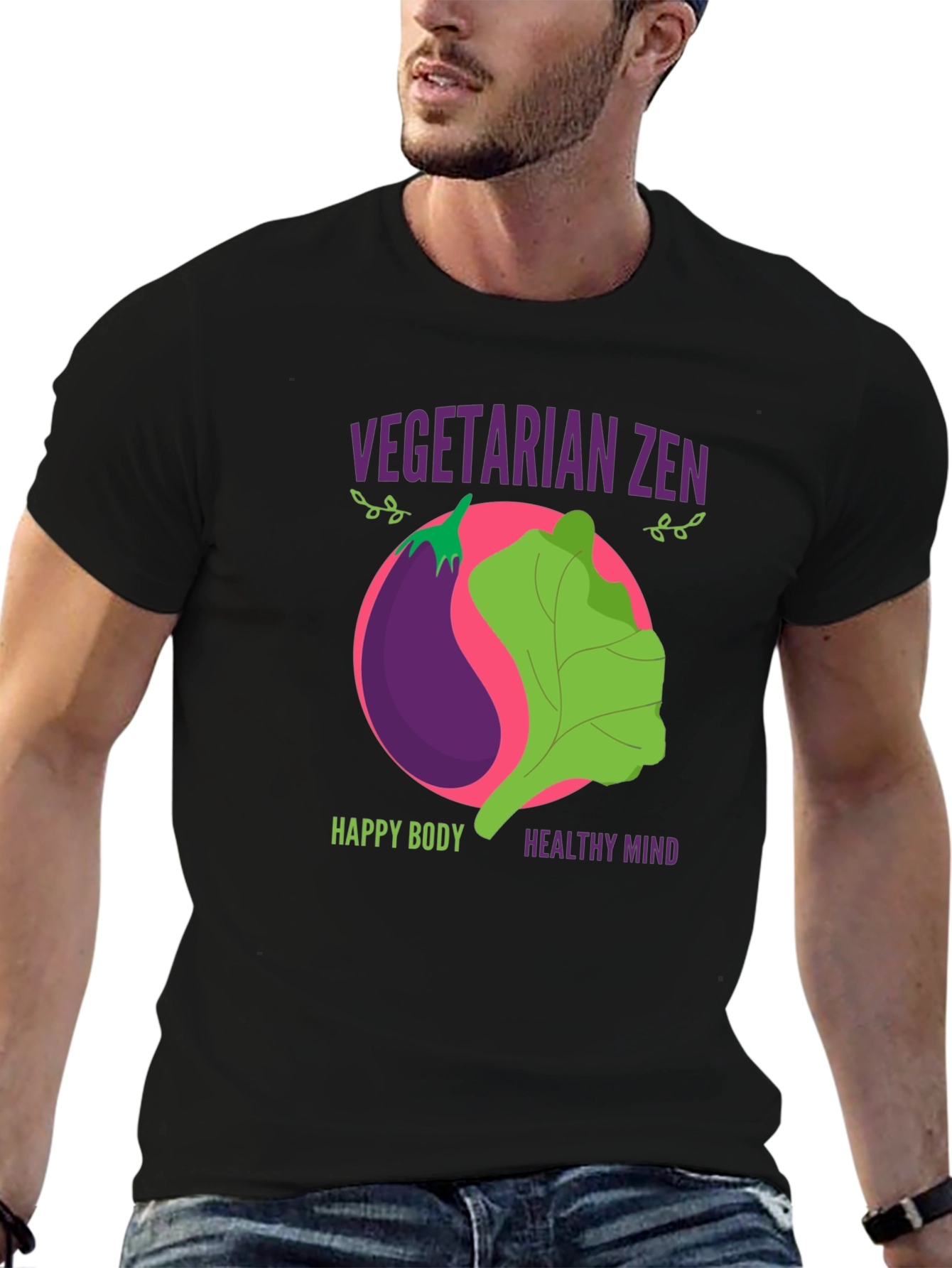 Vegetarian Zen Graphic T-Shirt - Happy Body Healthy Mind