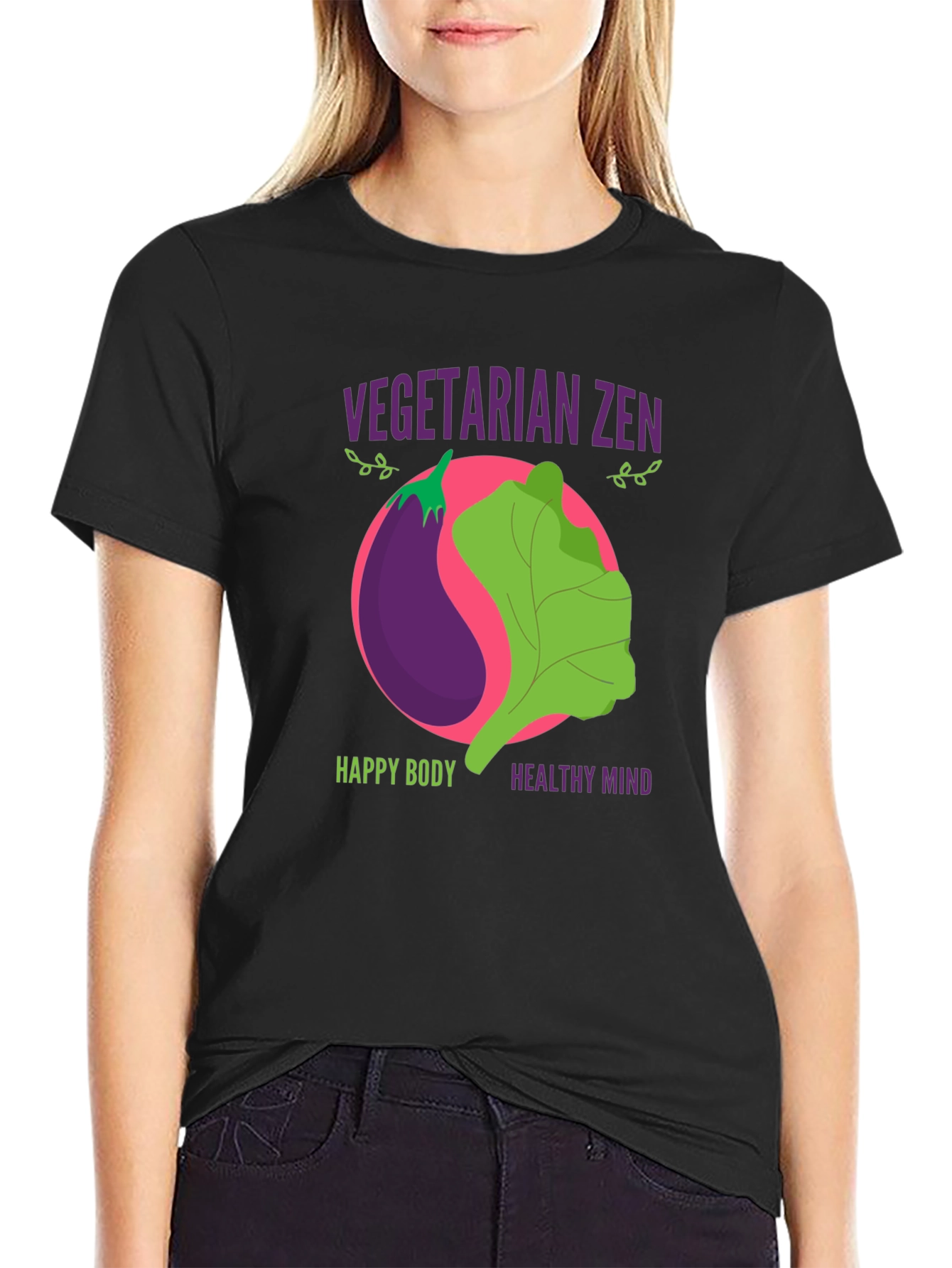 Vegetarian Zen Graphic T-Shirt - Happy Body Healthy Mind