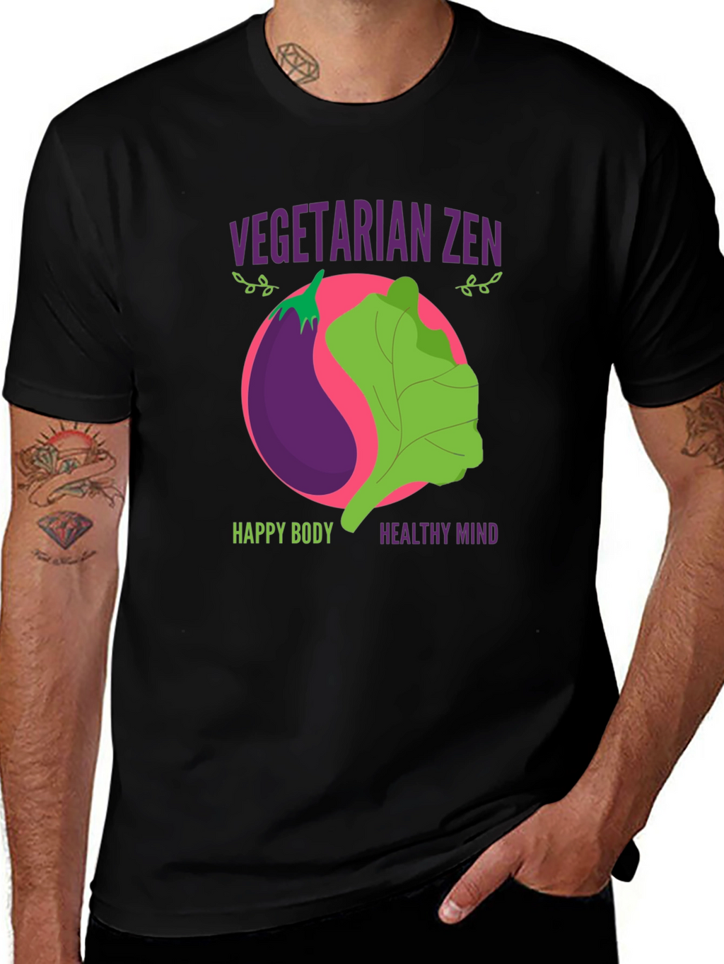 Vegetarian Zen Graphic T-Shirt - Happy Body Healthy Mind