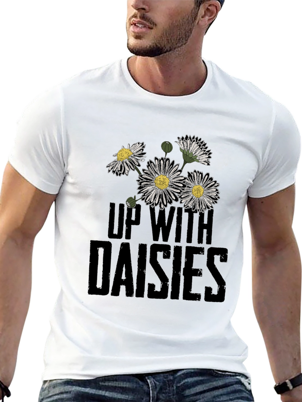 Up With Daisies Graphic Print Black T-Shirt