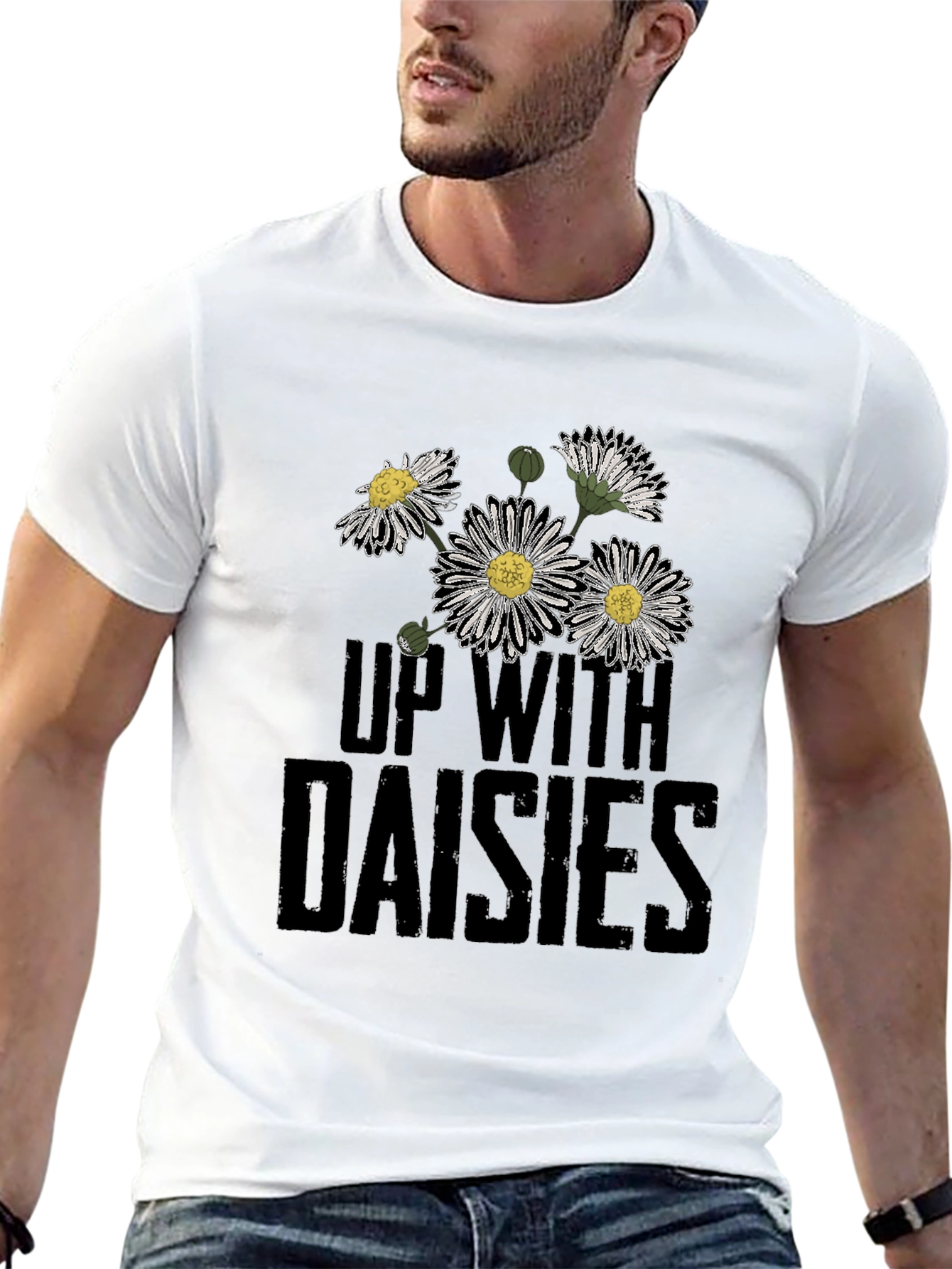 Up With Daisies Graphic Print Black T-Shirt