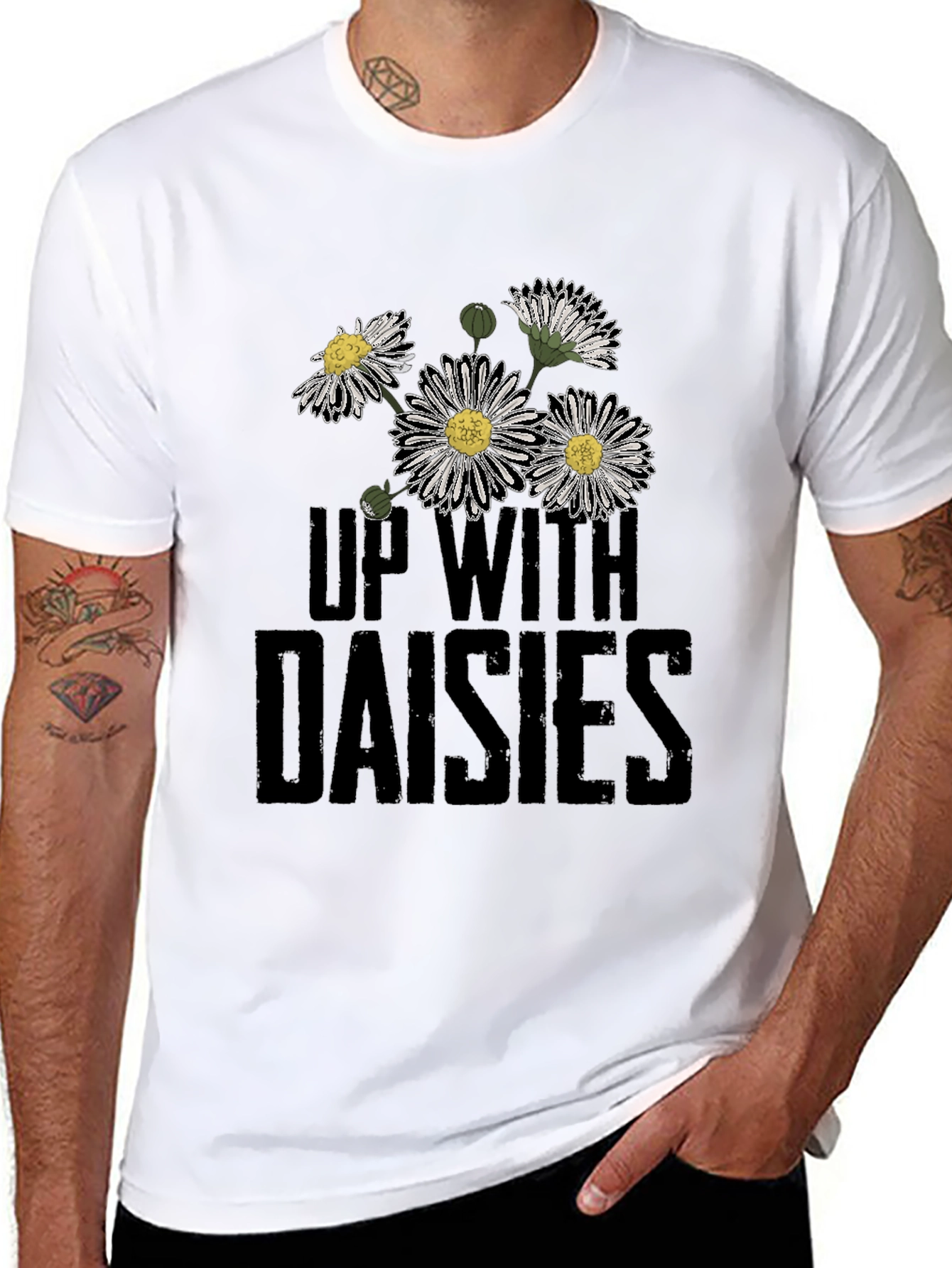 Up With Daisies Graphic Print Black T-Shirt