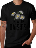 Up With Daisies Graphic Print Black T-Shirt