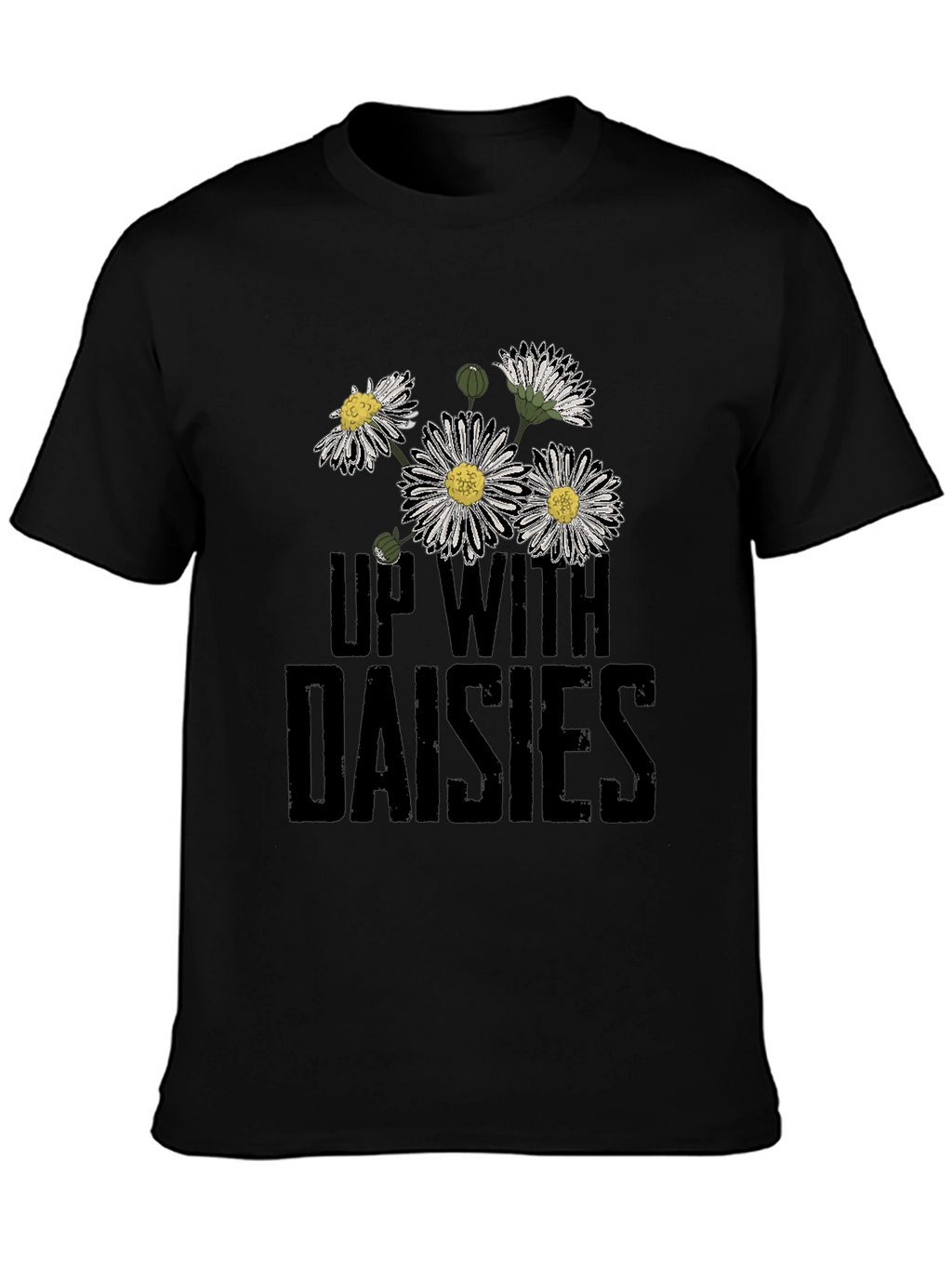 Up With Daisies Graphic Print Black T-Shirt