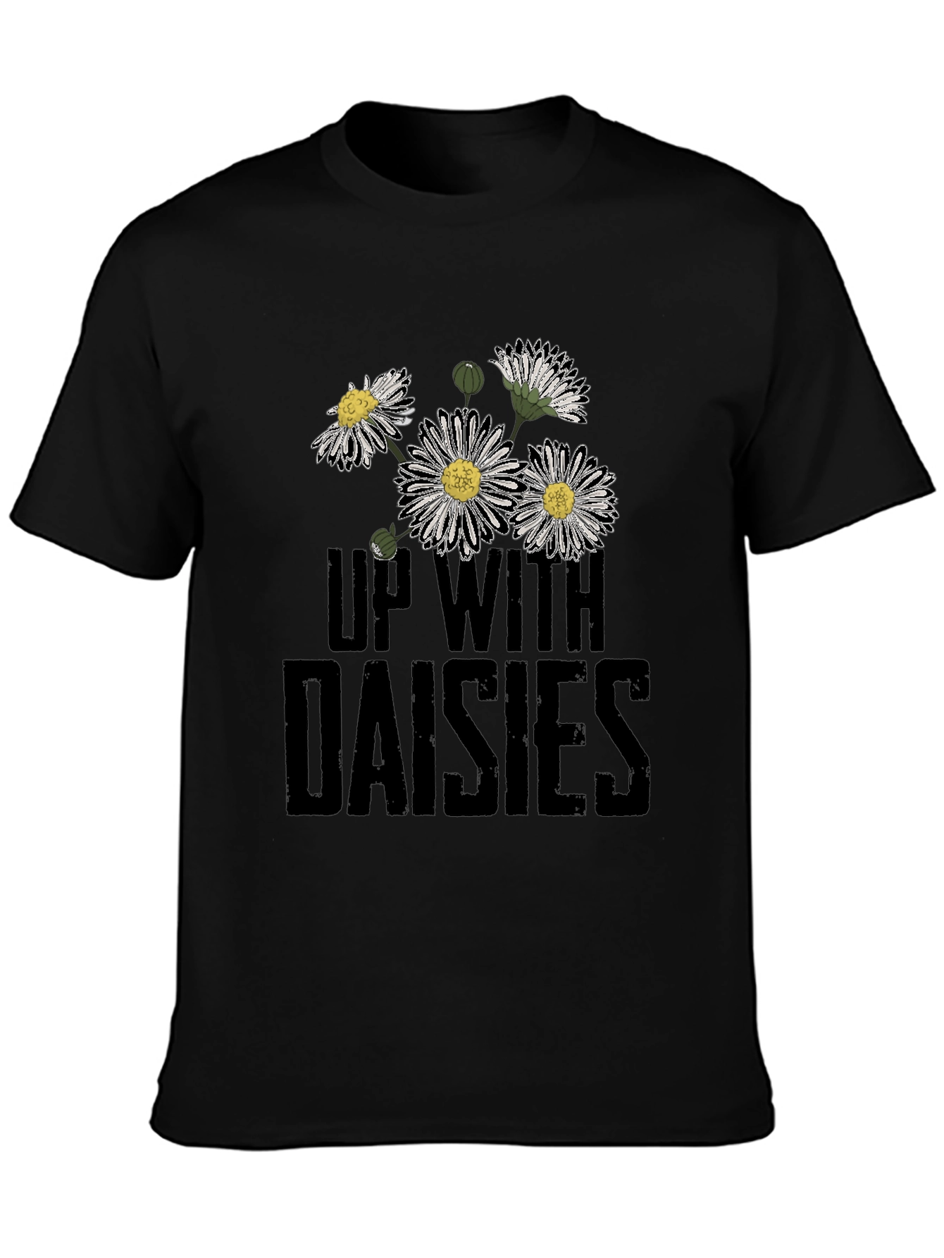 Up With Daisies Graphic Print Black T-Shirt