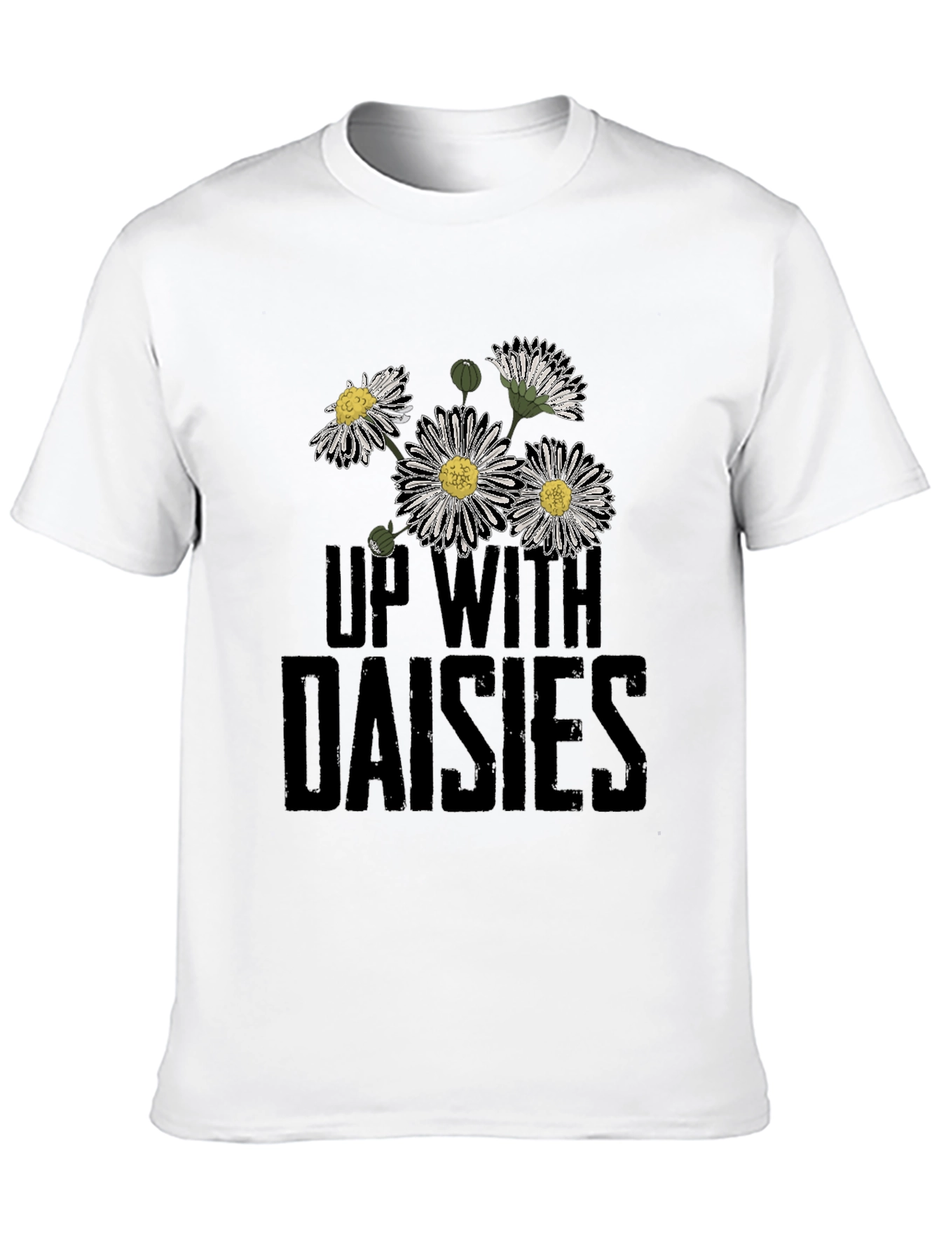 Up With Daisies Graphic Print Black T-Shirt