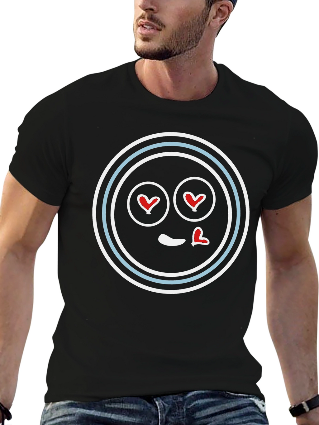 Heart Eyes Emoji T-Shirt - Black Crew Neck Tee