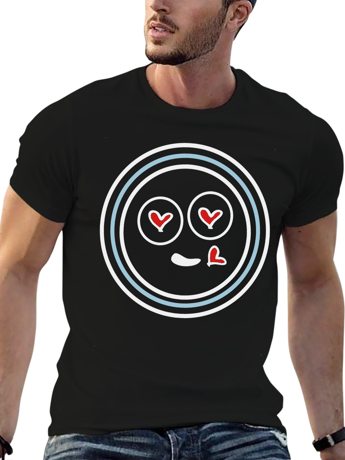 Heart Eyes Emoji T-Shirt - Black Crew Neck Tee