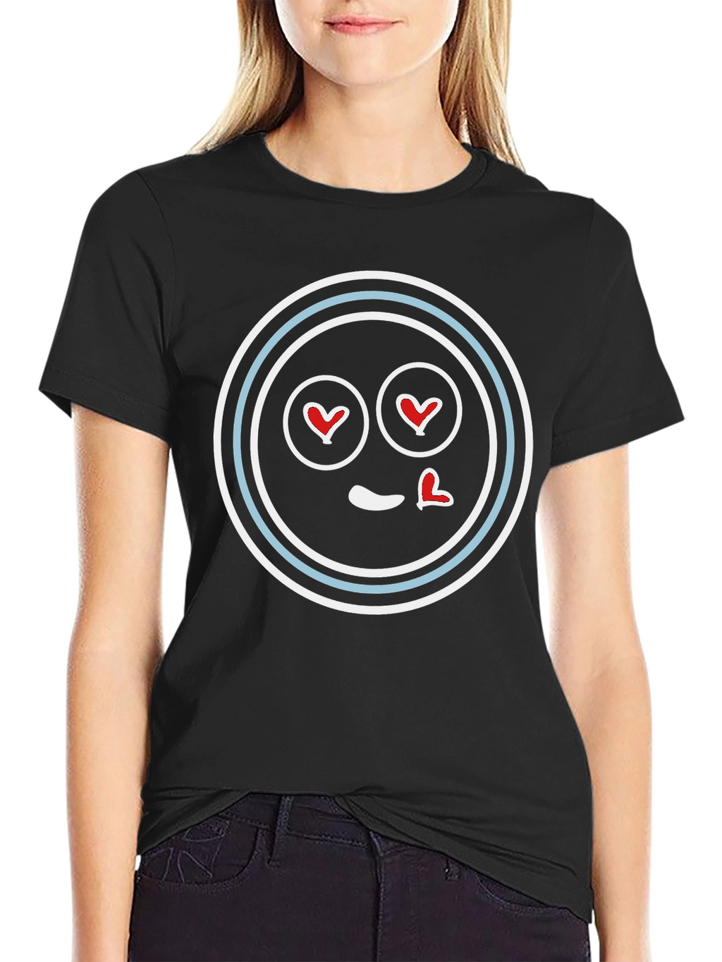 Heart Eyes Emoji T-Shirt - Black Crew Neck Tee