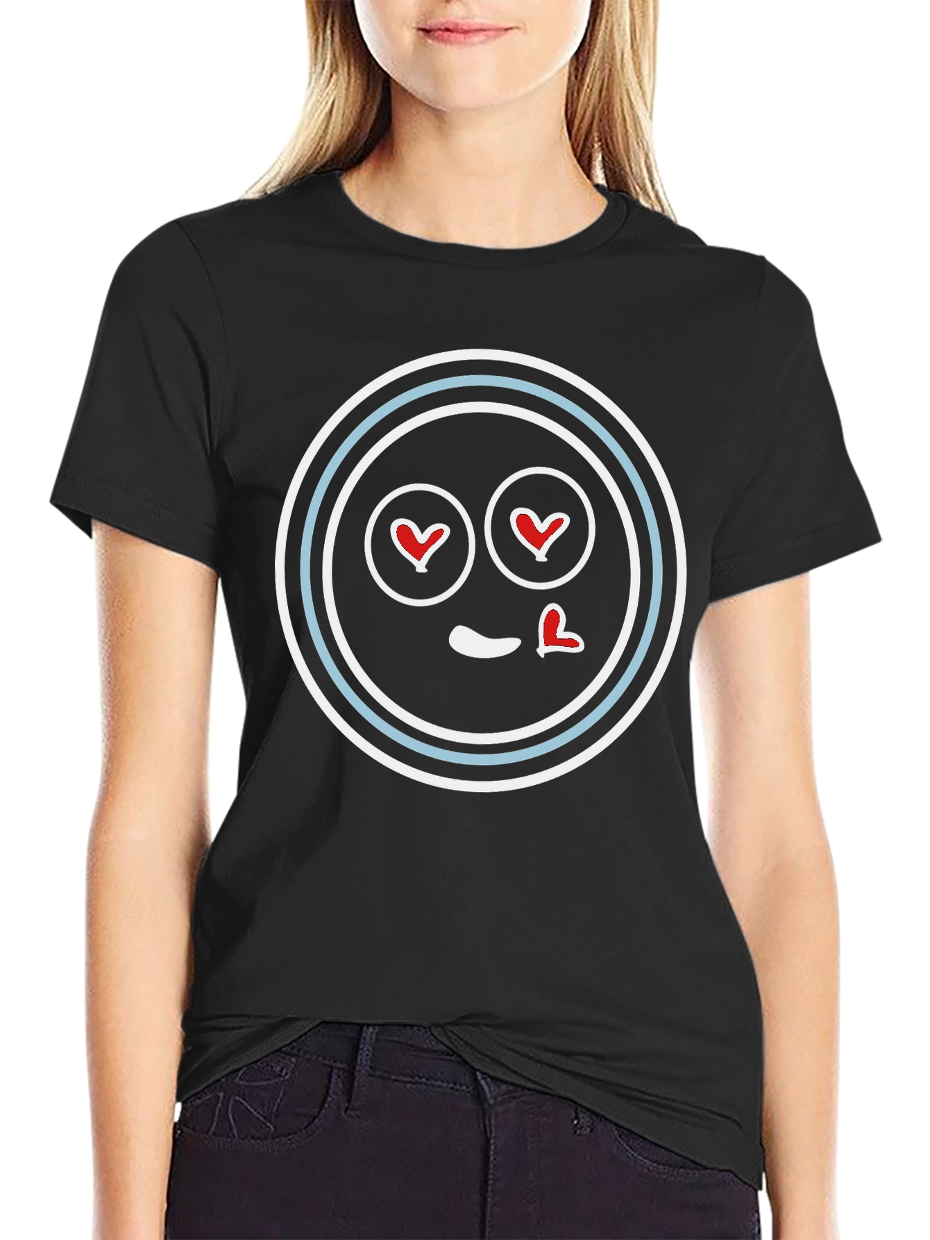 Heart Eyes Emoji T-Shirt - Black Crew Neck Tee