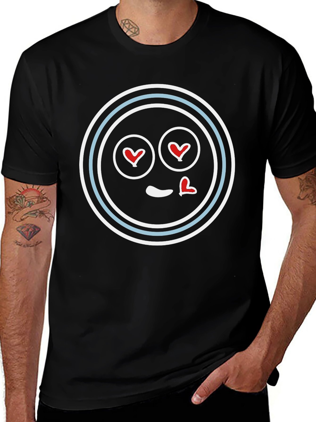 Heart Eyes Emoji T-Shirt - Black Crew Neck Tee