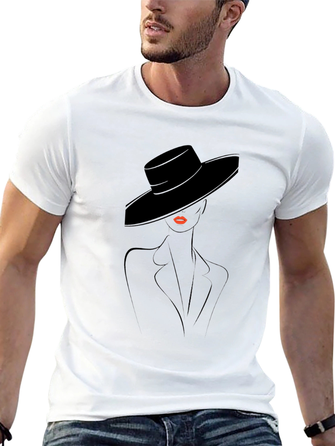Stylish Black T-Shirt with Elegant Woman Design