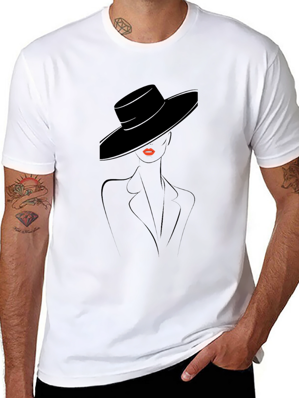 Stylish Black T-Shirt with Elegant Woman Design