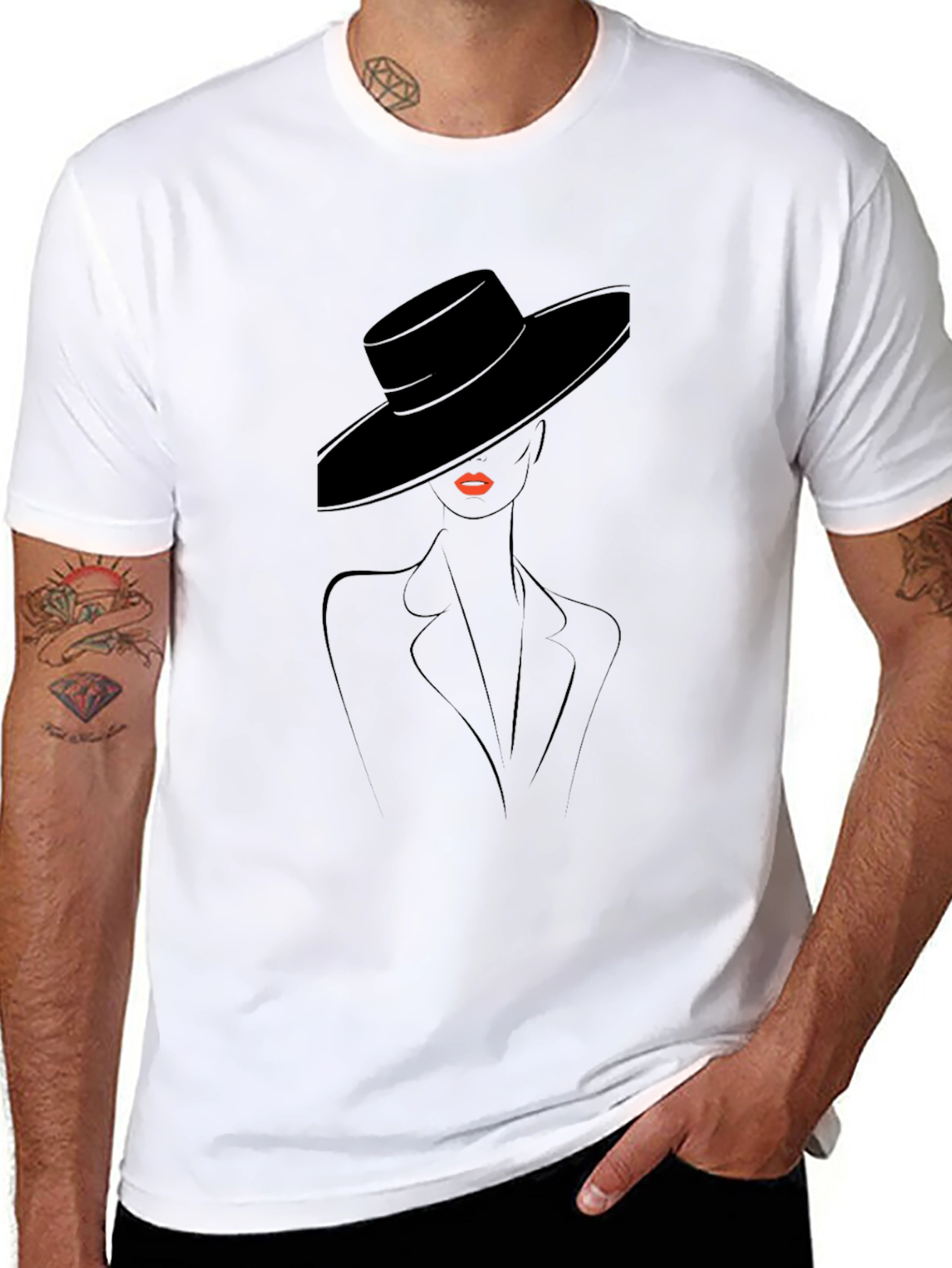 Stylish Black T-Shirt with Elegant Woman Design