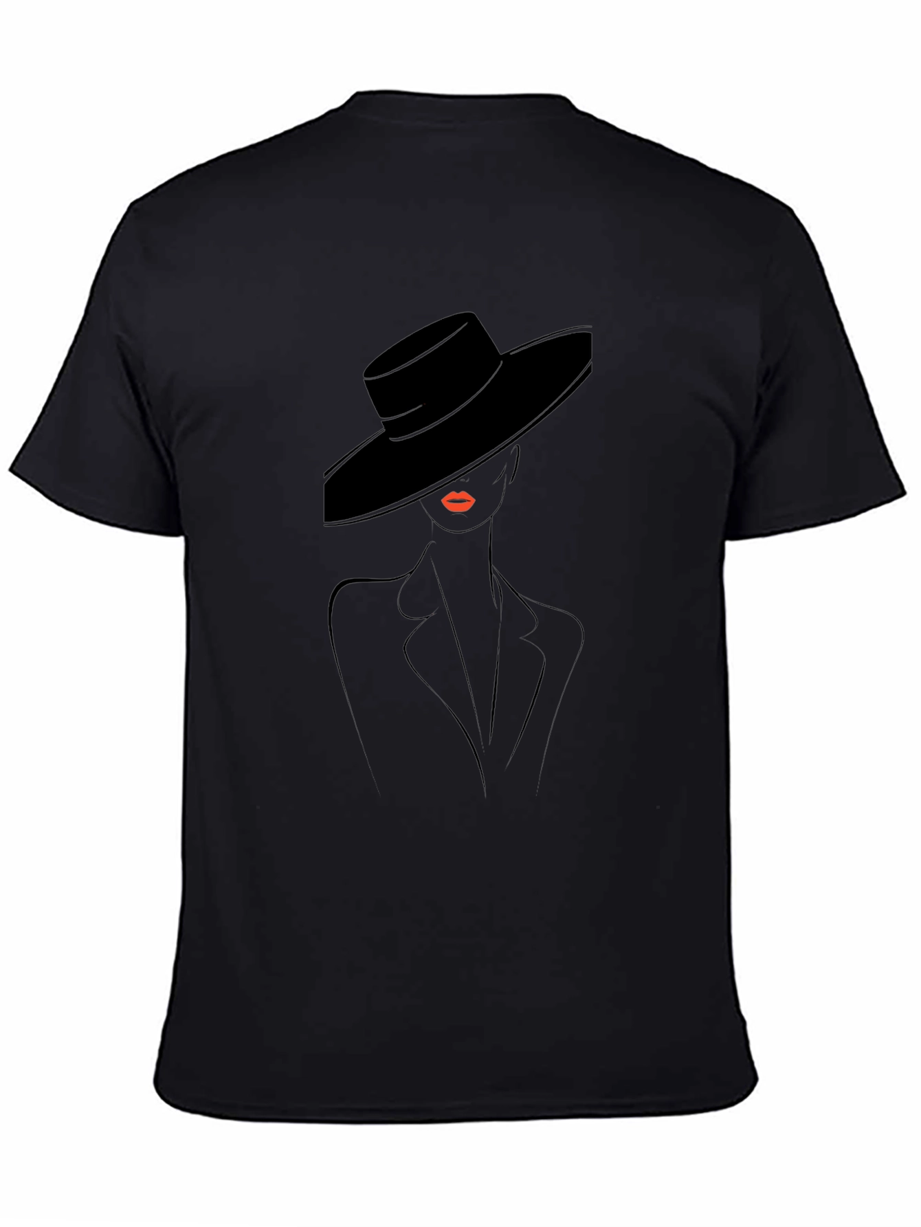 Stylish Black T-Shirt with Elegant Woman Design