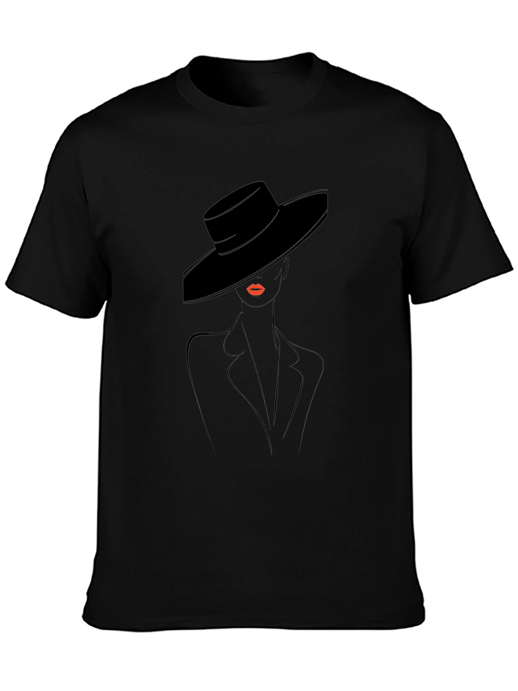 Stylish Black T-Shirt with Elegant Woman Design