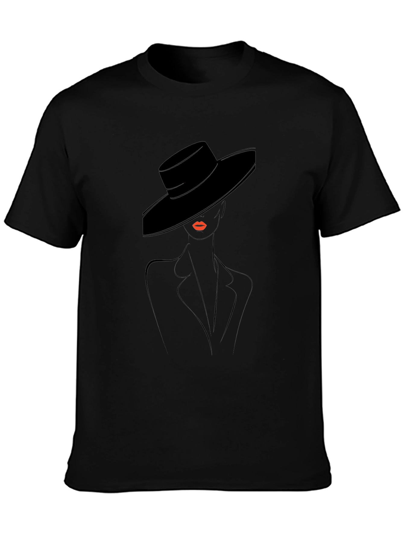 Stylish Black T-Shirt with Elegant Woman Design