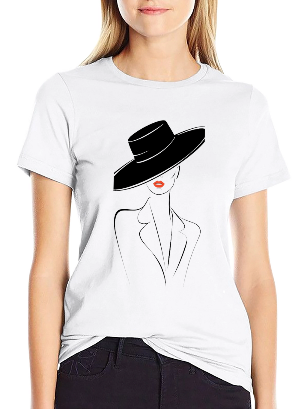 Stylish Black T-Shirt with Elegant Woman Design