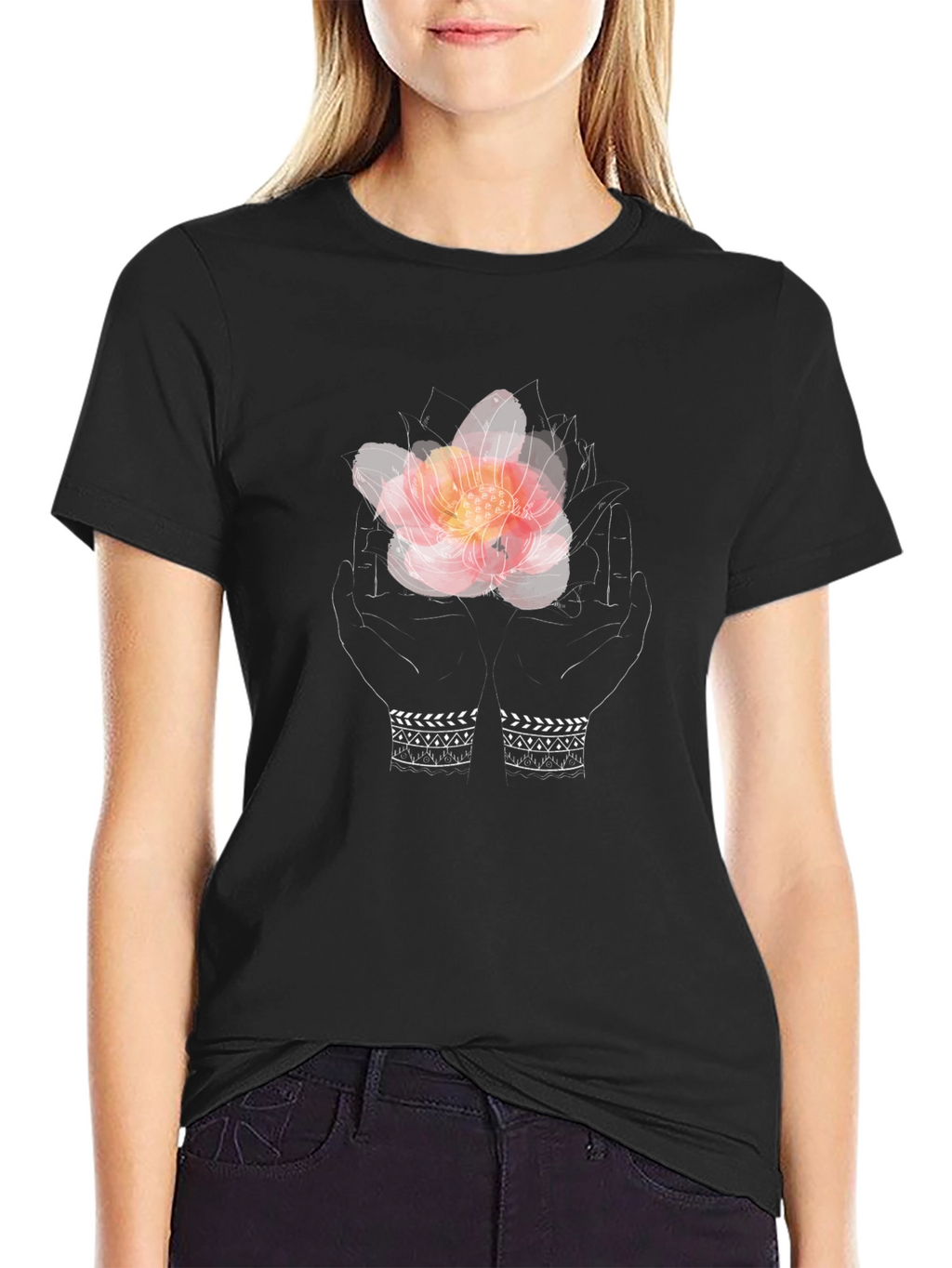 Floral Hands Graphic Tee - Stylish Unisex T-Shirt