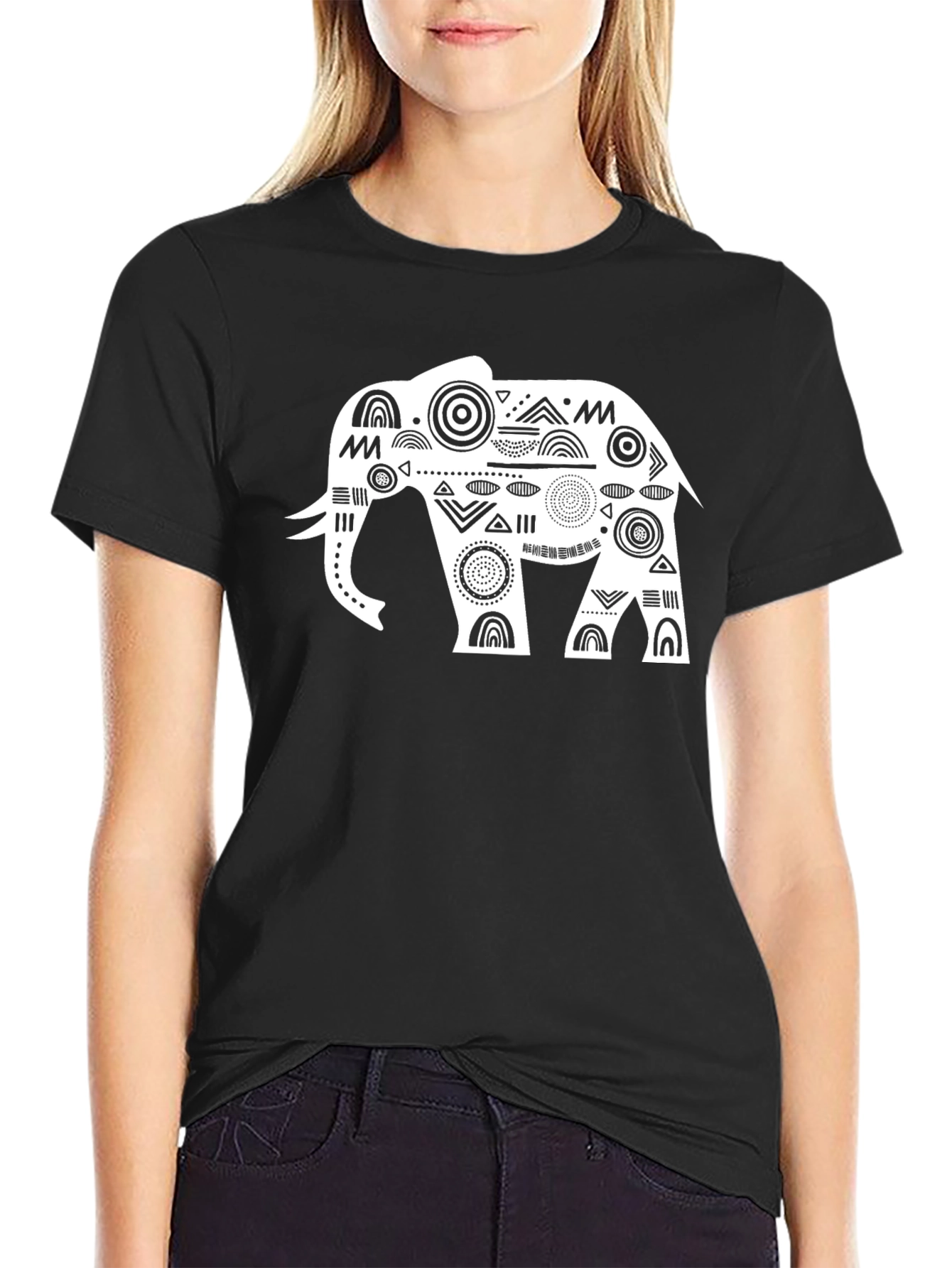 Black T-Shirt with White Elephant Graphic