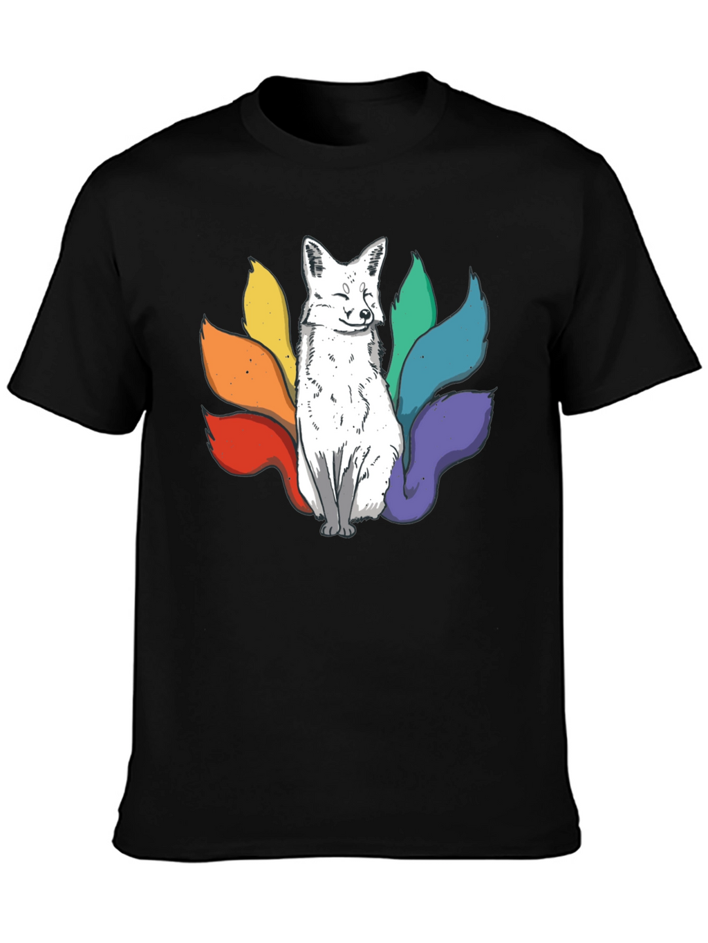 Nine-Tailed Fox Graphic Tee - Black Cotton T-Shirt