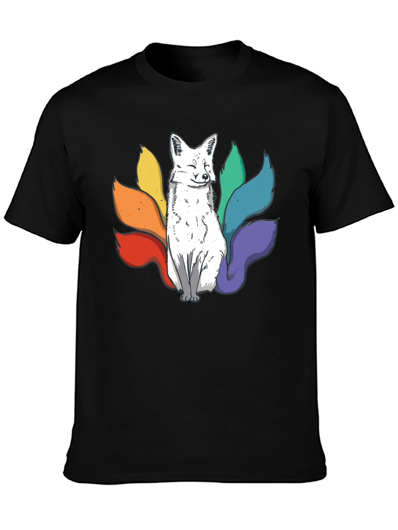 Nine-Tailed Fox Graphic Tee - Black Cotton T-Shirt